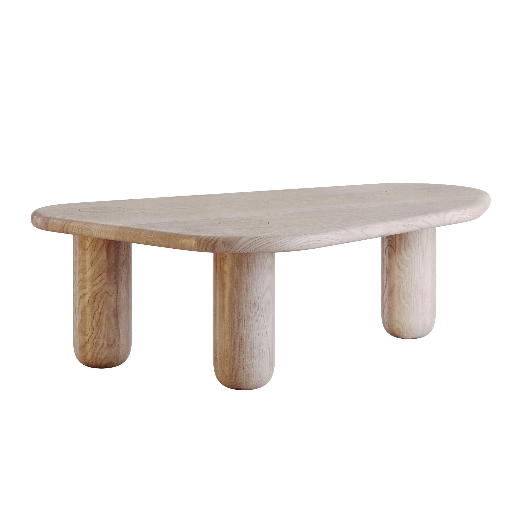 Moldovan Contemporary Organic Solid Oak Coffee Table in Whitewashed Finish For Sale