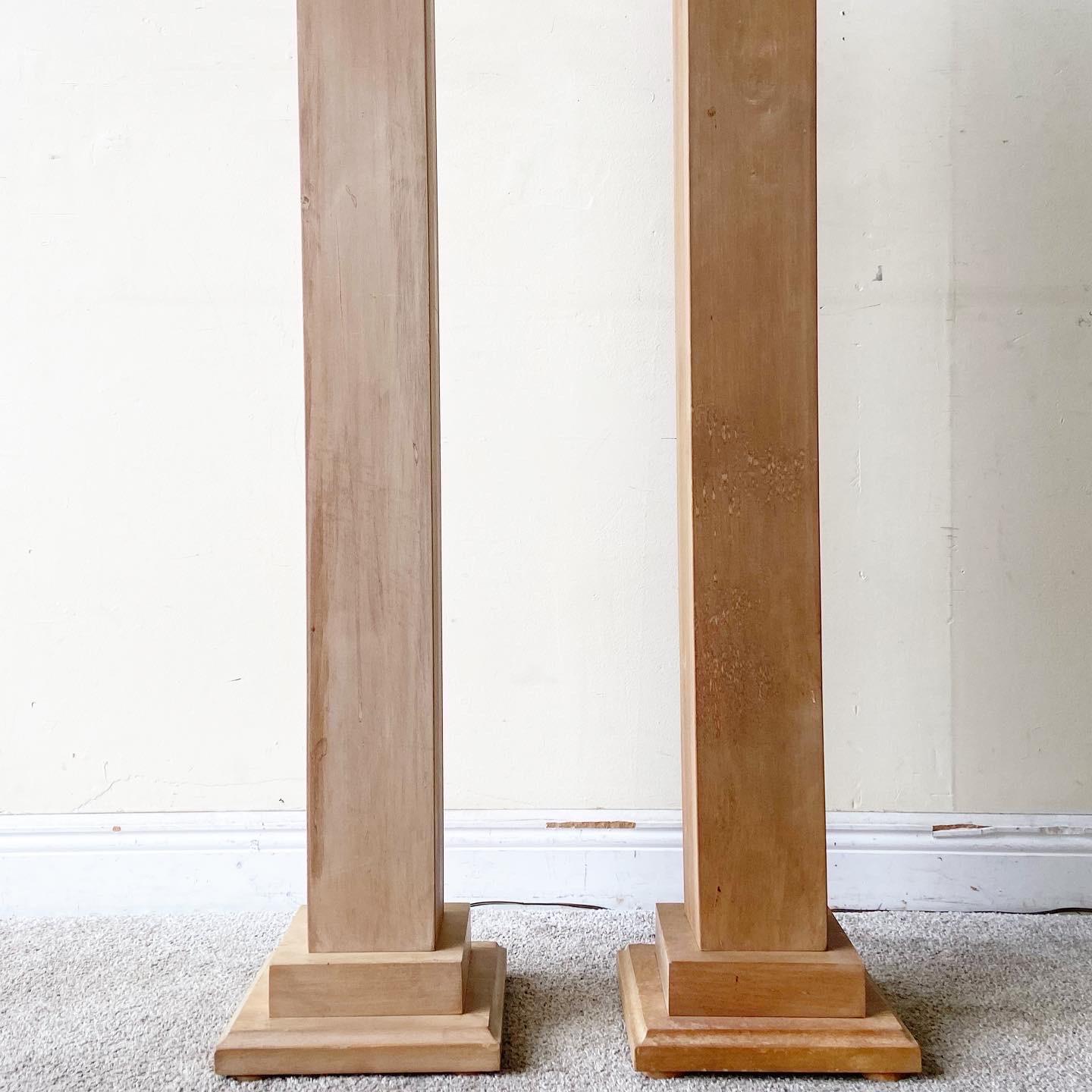 American Contemporary Organic Wooden Pillar Floor Lamps, Set of 2