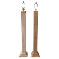Contemporary Organic Wooden Pillar Floor Lamps, Set of 2