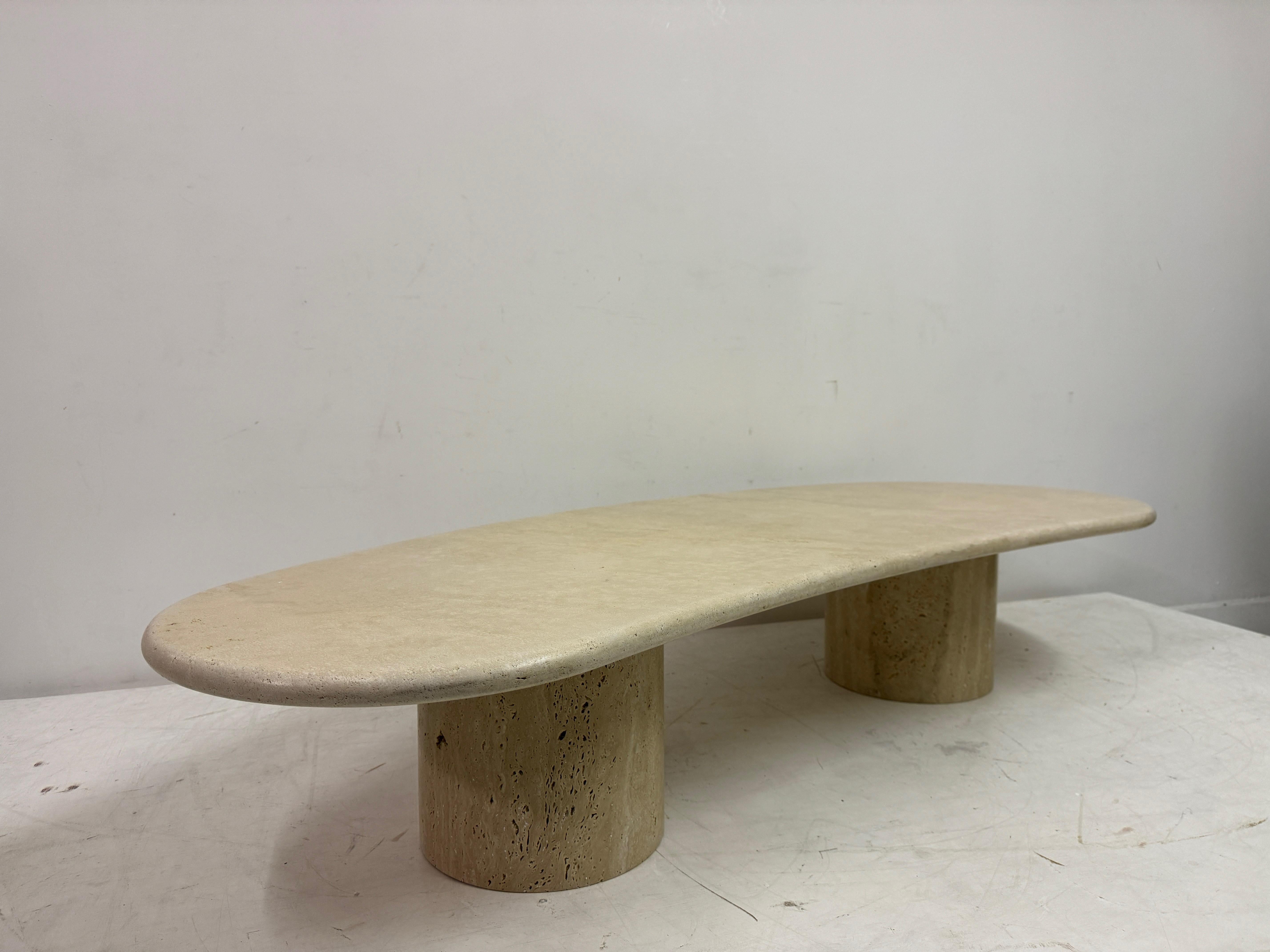 Contemporary Organically Shaped Italian Travertine Coffee Table For Sale 7