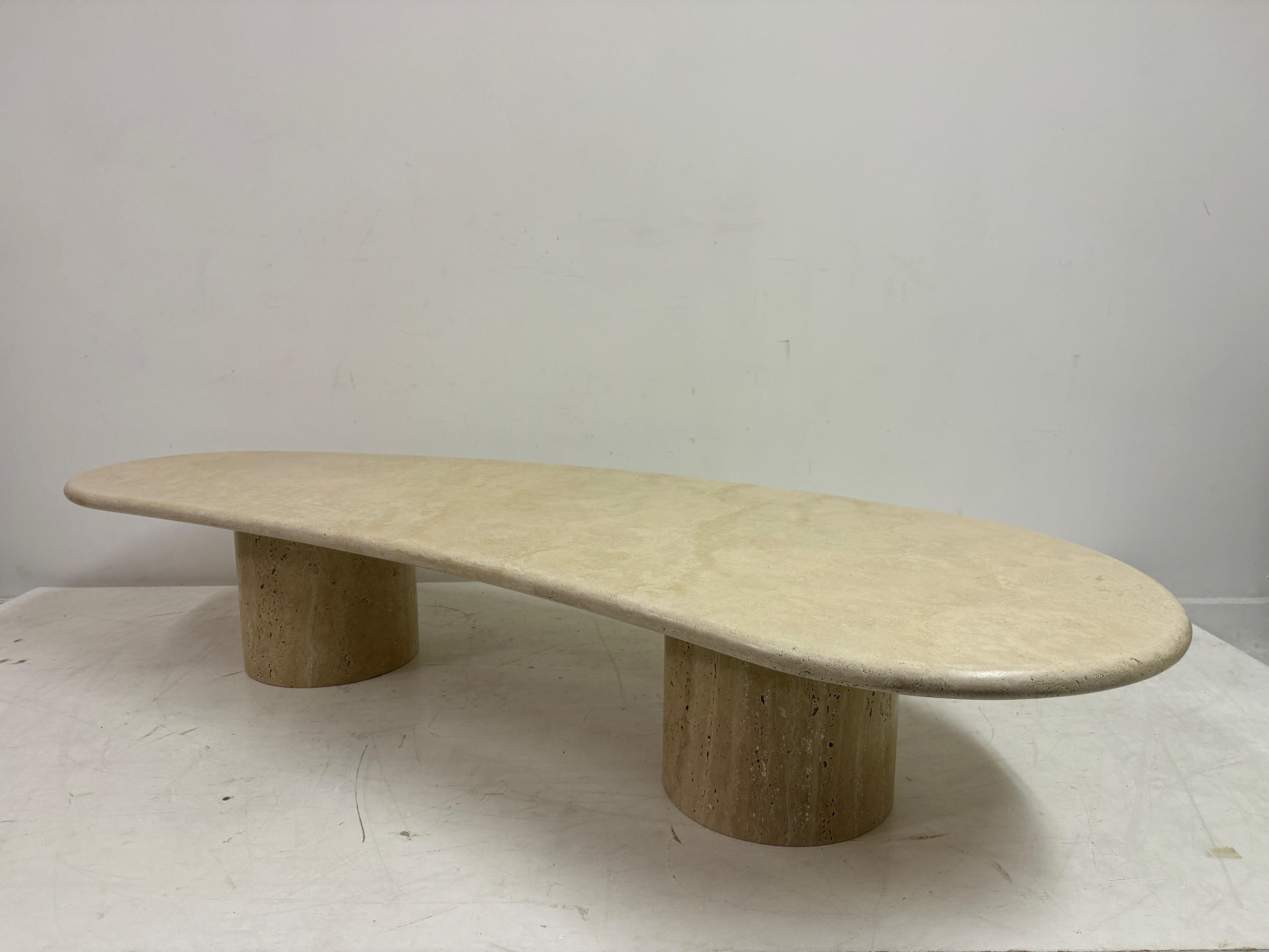 Contemporary Organically Shaped Italian Travertine Coffee Table For Sale 11