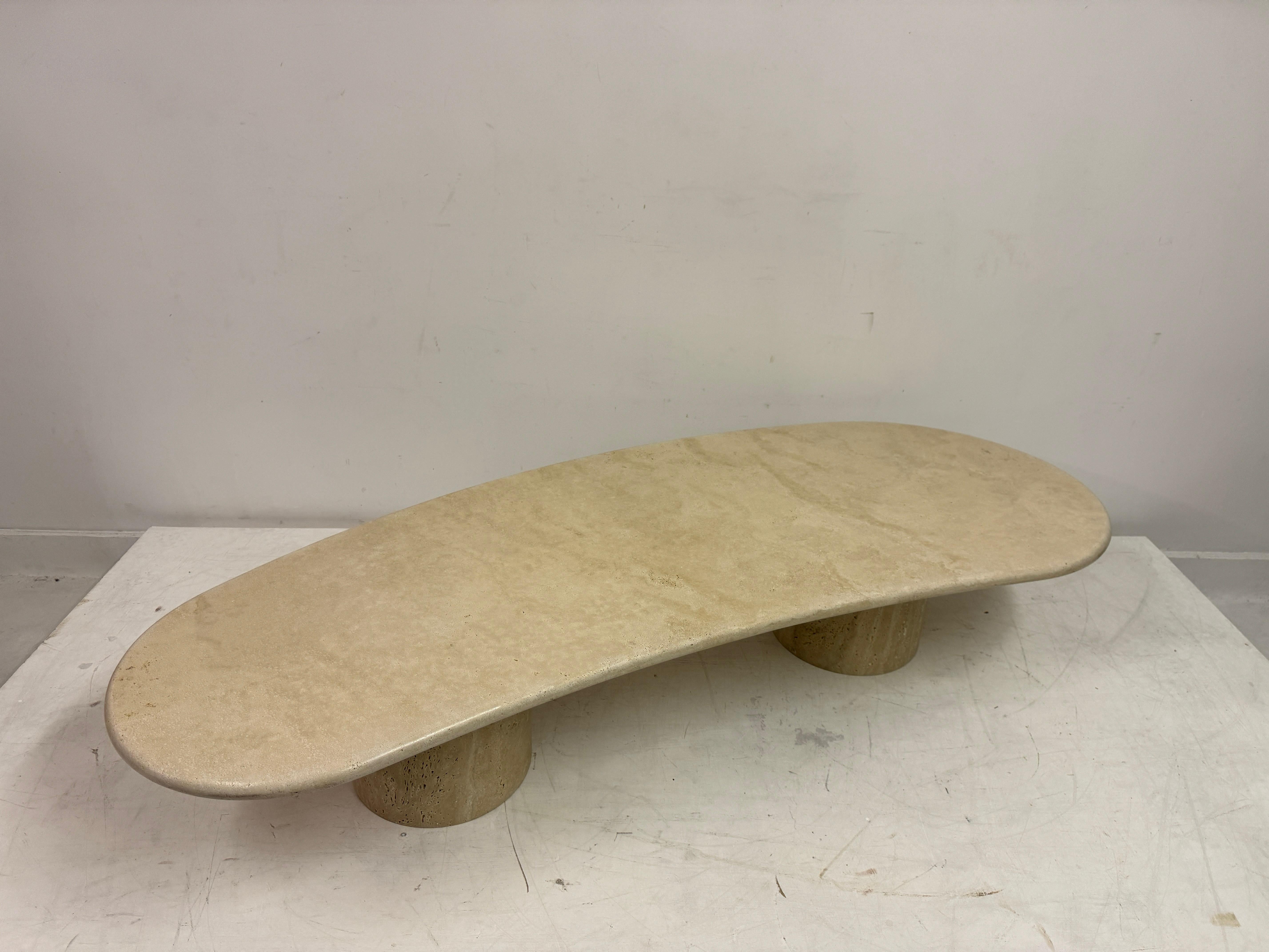 Contemporary Organically Shaped Italian Travertine Coffee Table For Sale 5