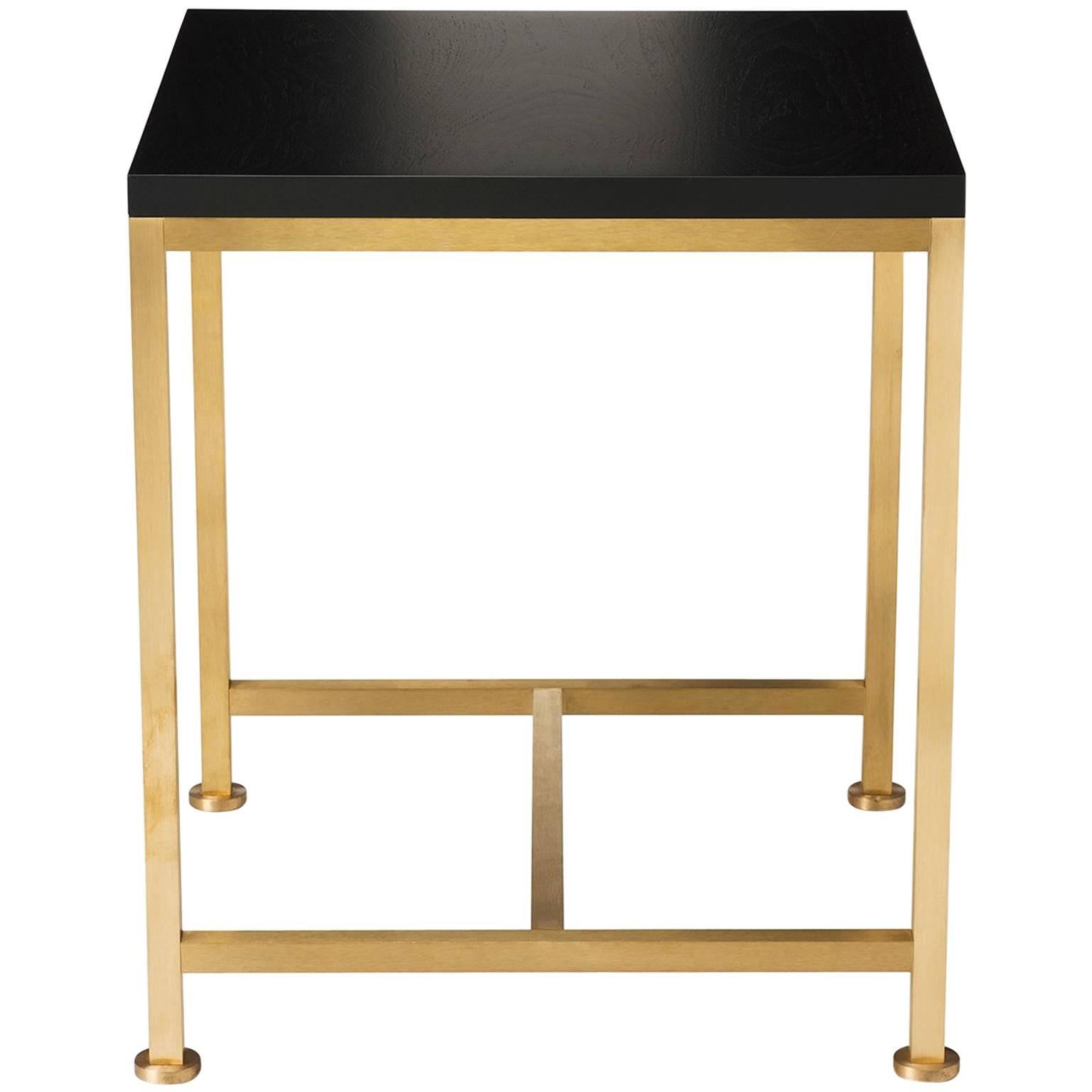 Contemporary Orichal Lamp Table in Oak or Walnut with Solid Brass Frame