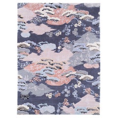 Contemporary Oriental Inspired Purple Pink Pastel Floral Mountain Blossom Rug