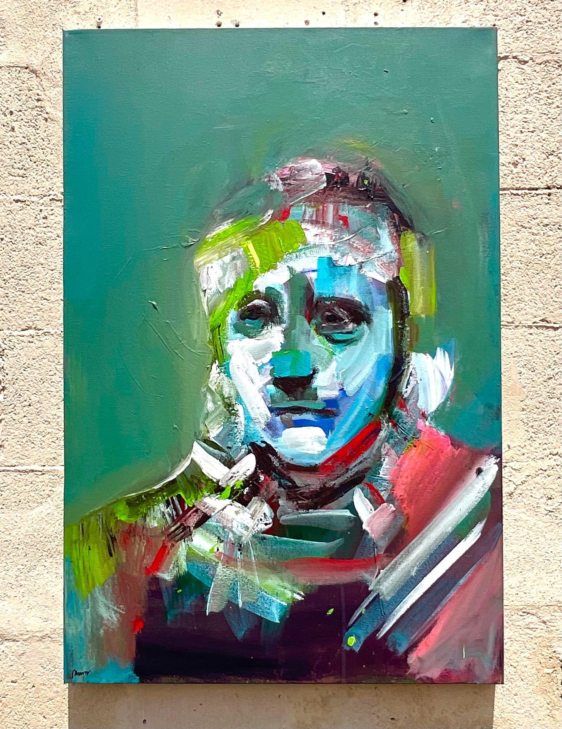 Contemporary Original Abstract Figural Portrait on Canvas In Good Condition For Sale In west palm beach, FL