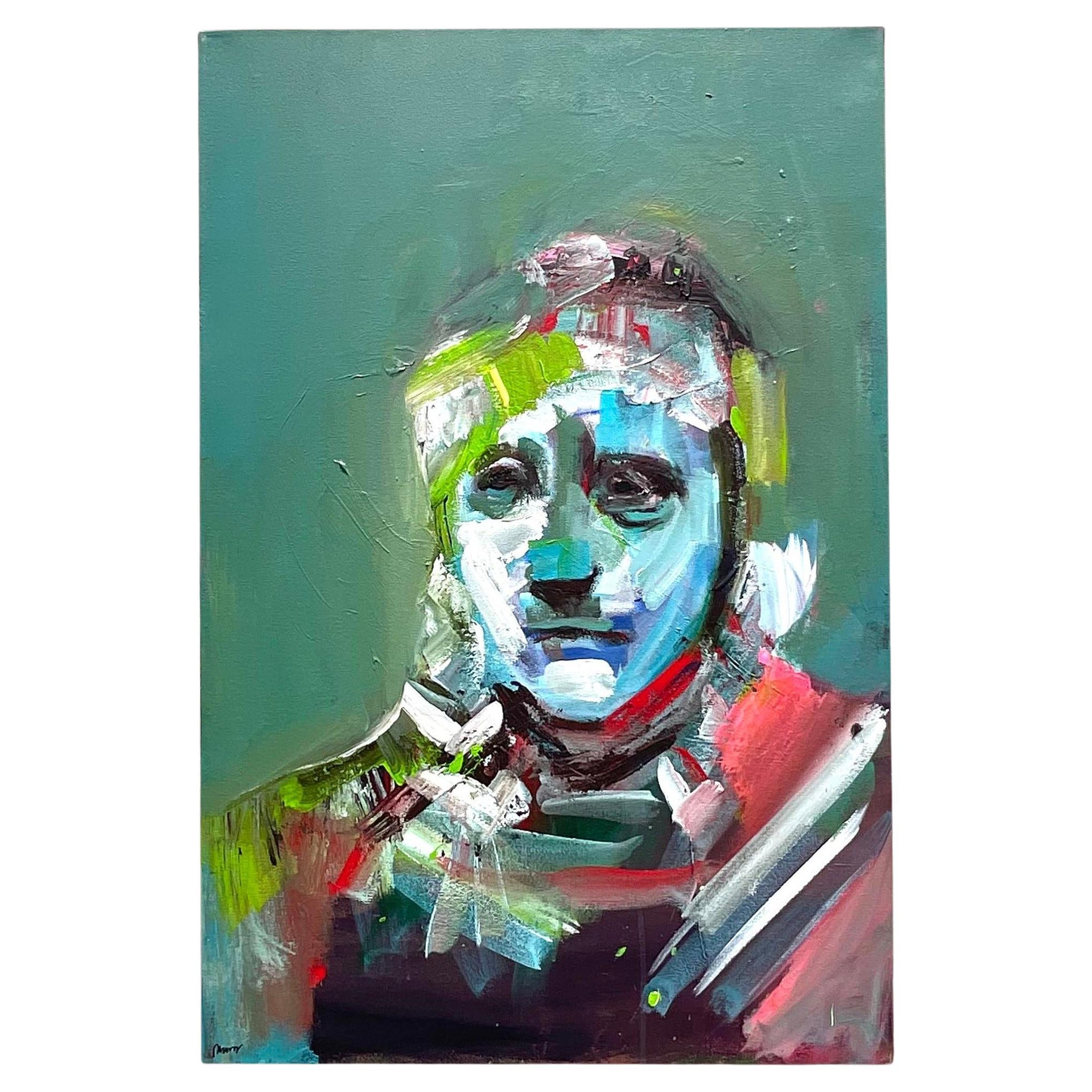 Contemporary Original Abstract Figural Portrait on Canvas For Sale