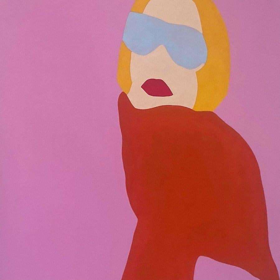 Pintura acrílica figurativa contemporánea original Op Art sobre lienzo Estadounidense
