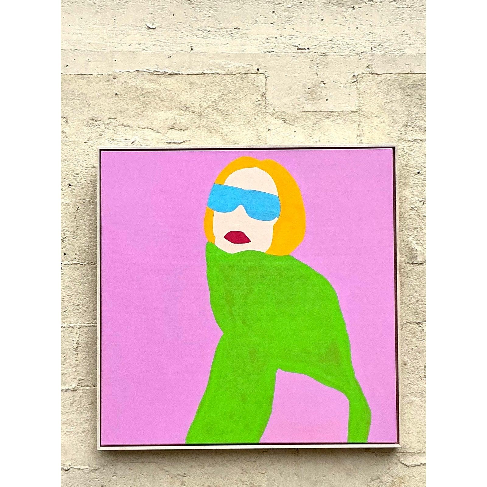 Pintura acrílica figurativa contemporánea original Op Art sobre lienzo Estadounidense en venta