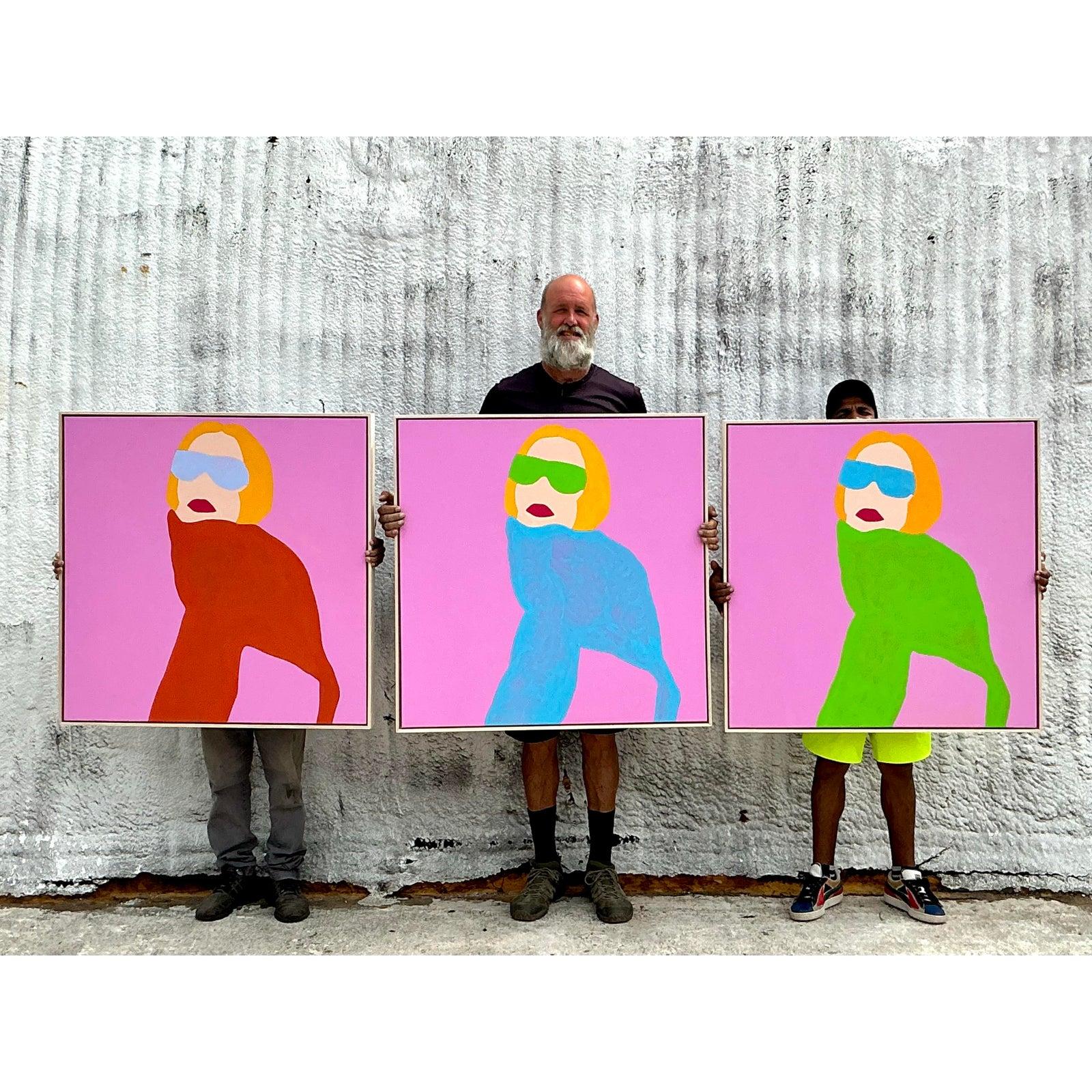 Pintura acrílica figurativa contemporánea original Op Art sobre lienzo Siglo XXI y contemporáneo en venta