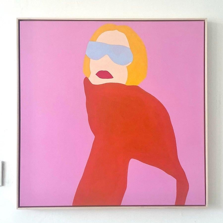 Pintura acrílica figurativa contemporánea original Op Art sobre lienzo 1