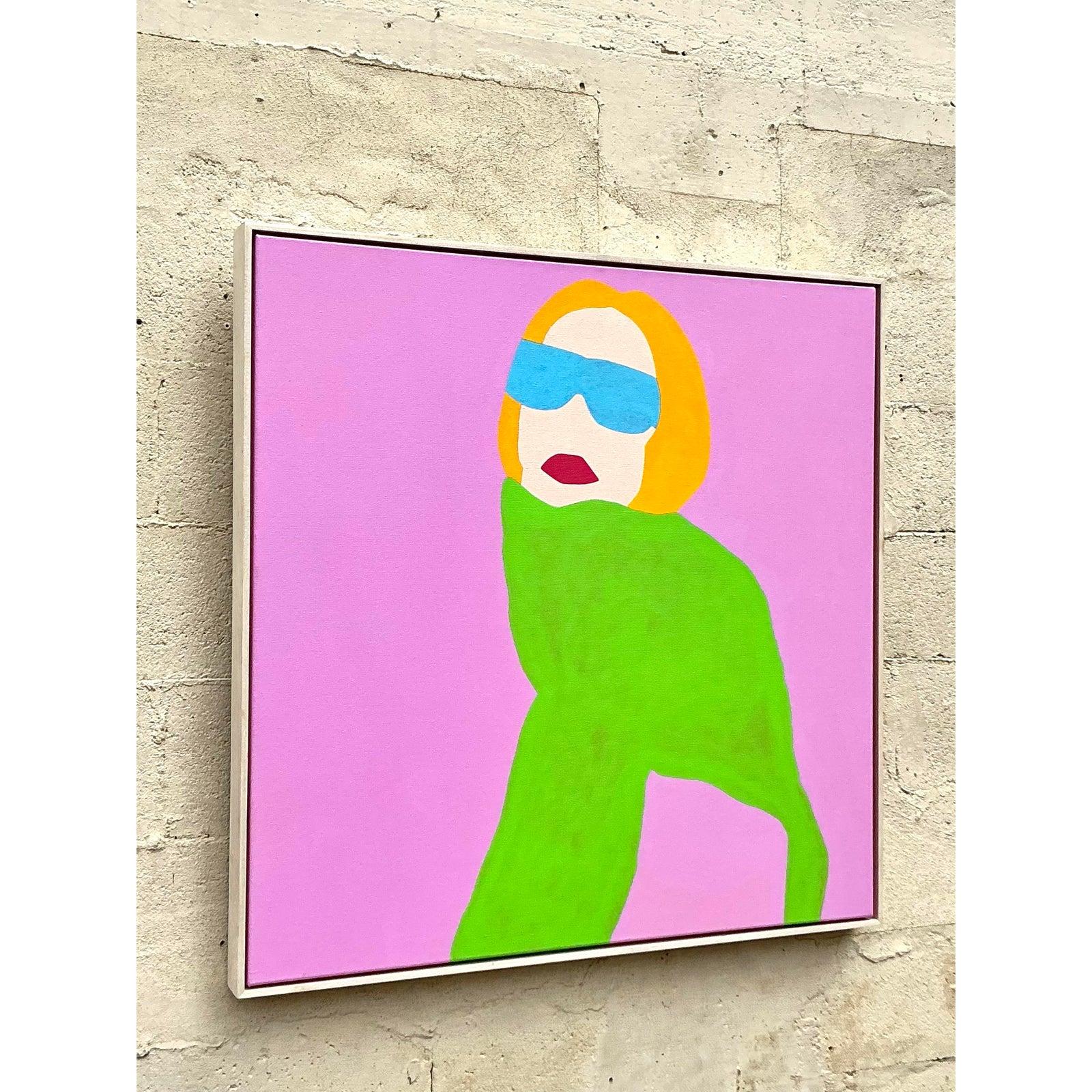 Pintura acrílica figurativa contemporánea original Op Art sobre lienzo en venta 1