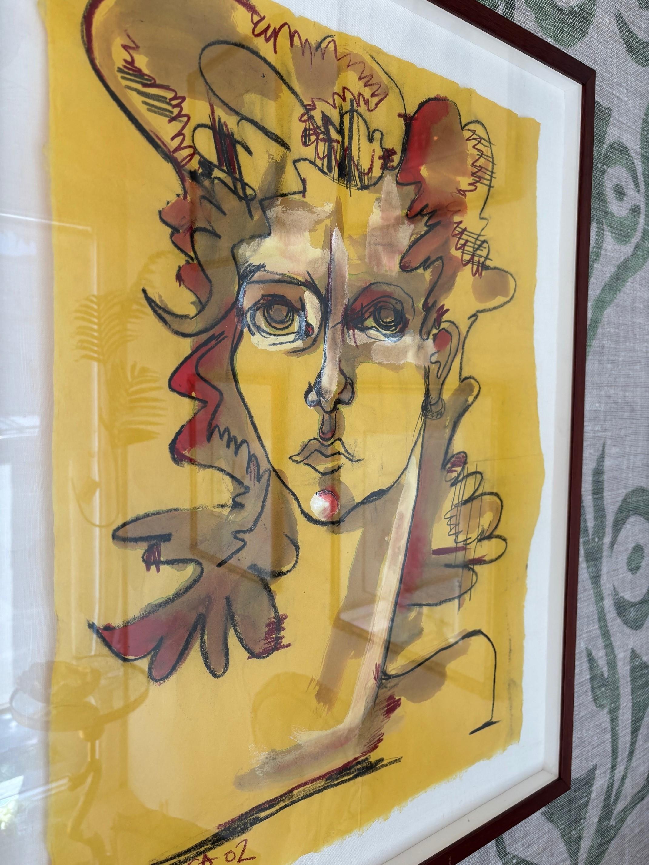 Peinture contemporaine originale au pastel et à l'encre 