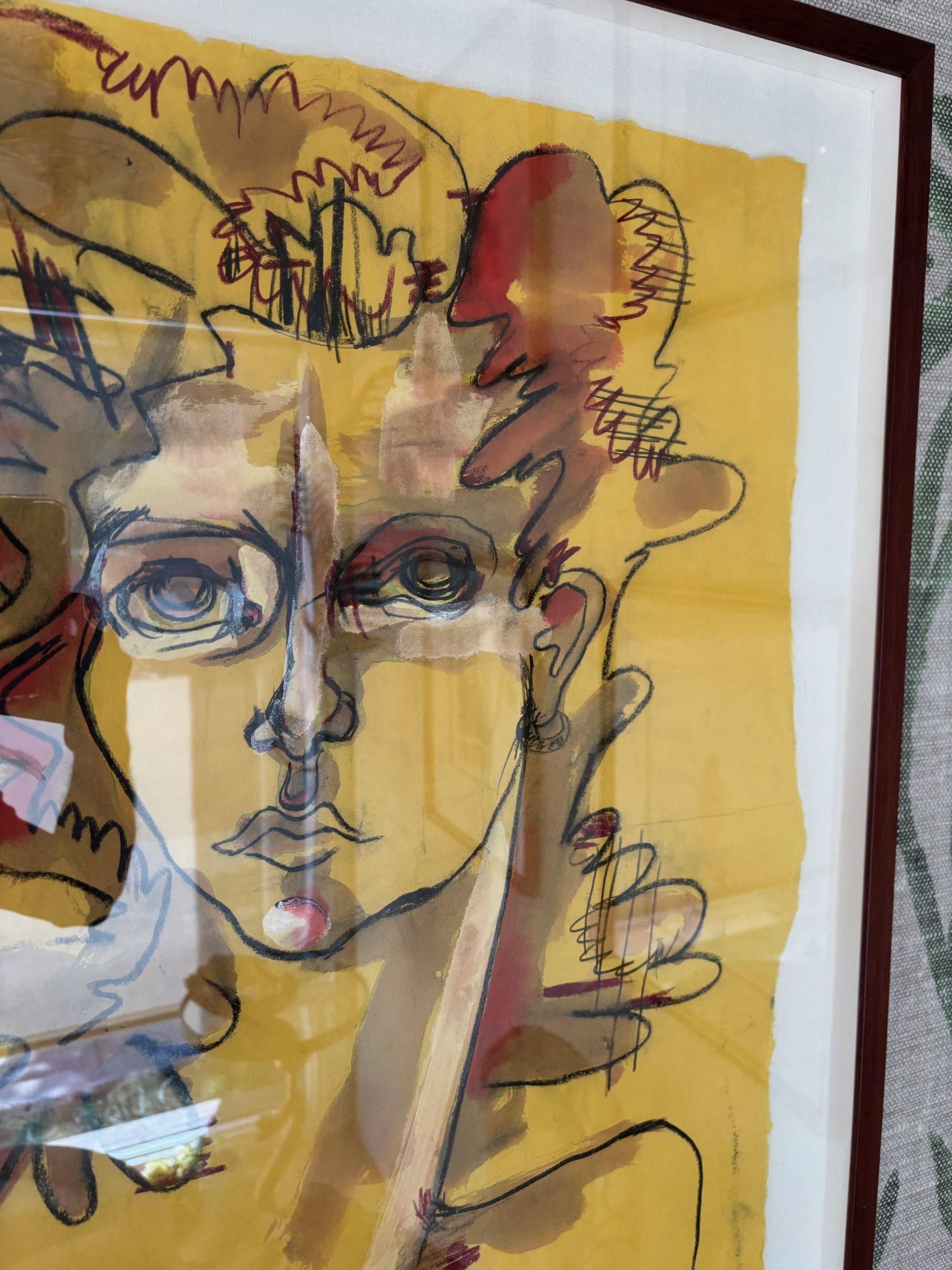 Peinture contemporaine originale au pastel et à l'encre 