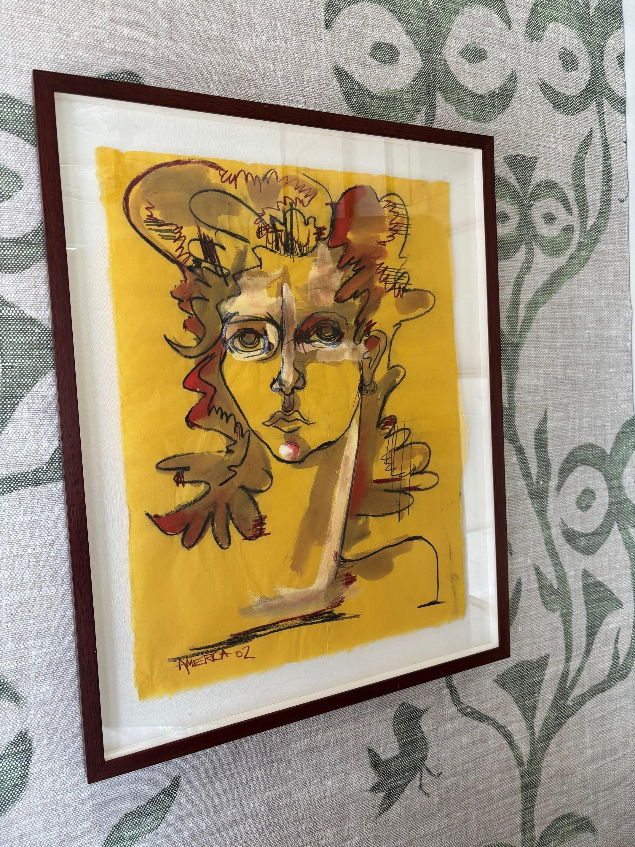 Peinture contemporaine originale au pastel et à l'encre 