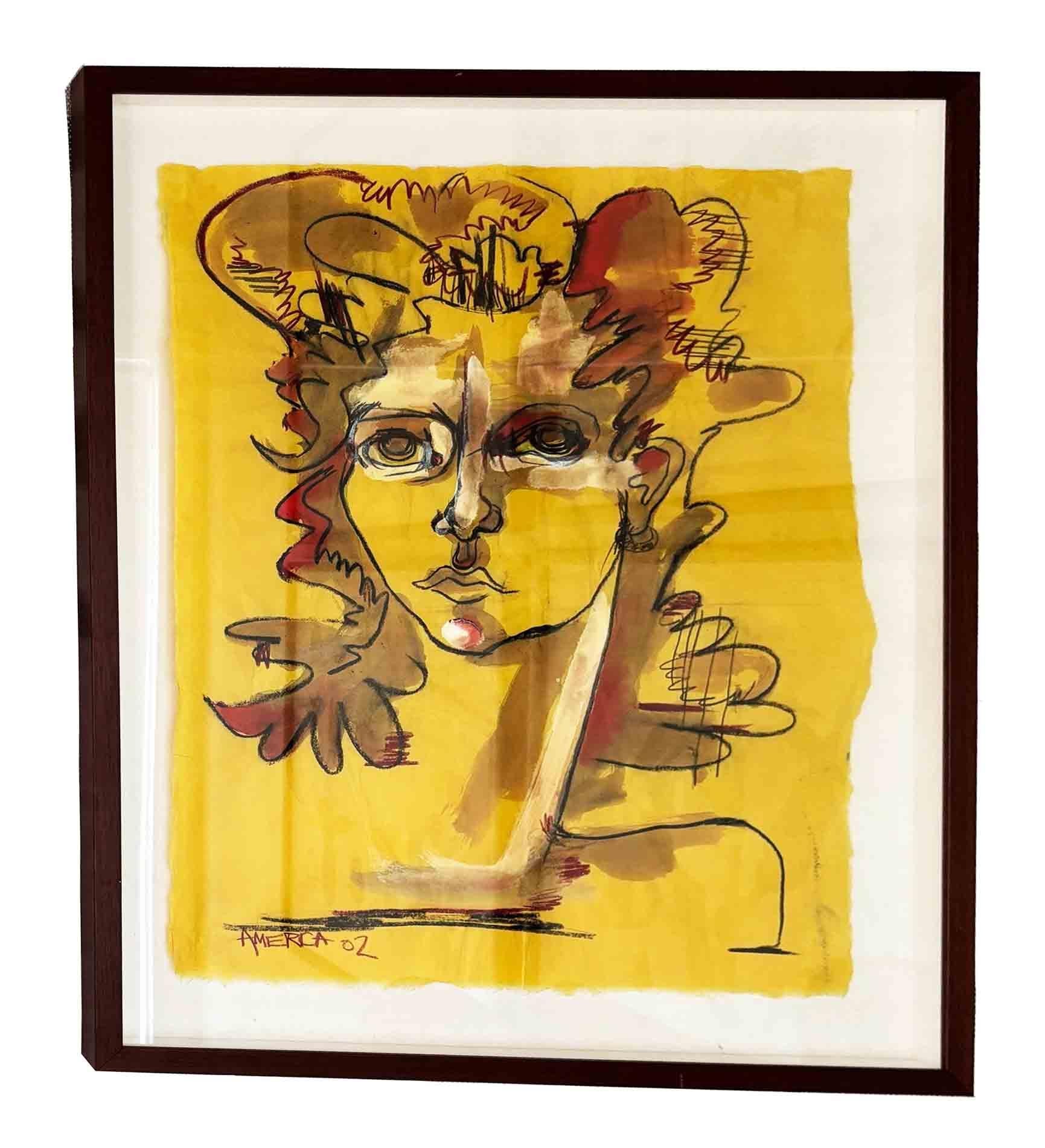 Peinture contemporaine originale au pastel et à l'encre 