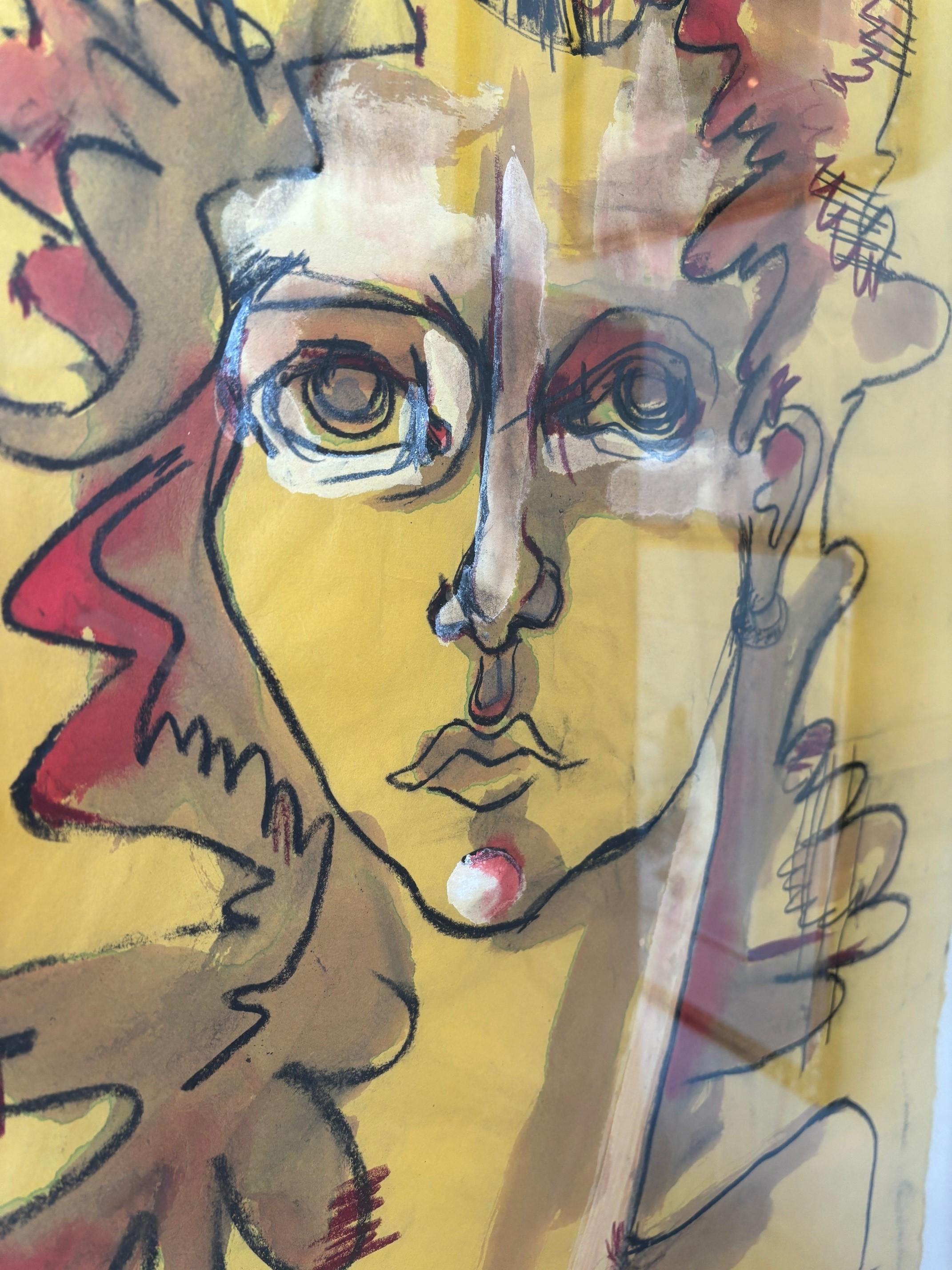 Peinture contemporaine originale au pastel et à l'encre 