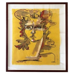 Contemporary Original Pastel & Ink Painting "Woman in Yellow by America Martin