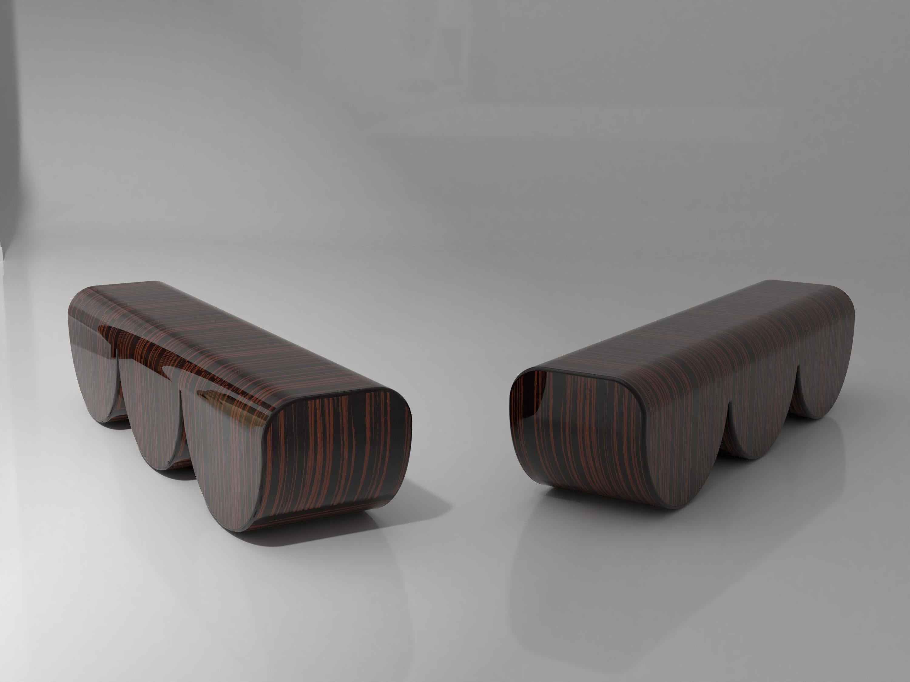 Modern Macassar Ebony Wood Bench Orion by Hervé Langlais France One-Off For Sale