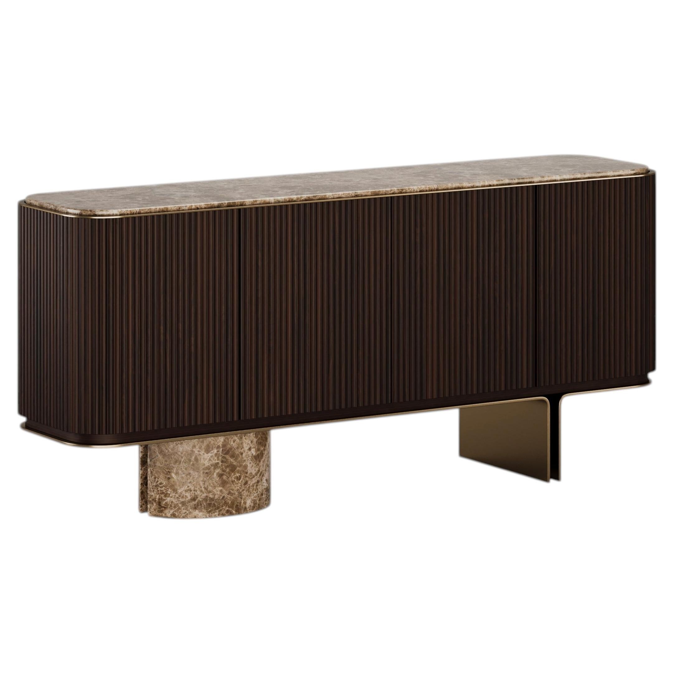 Contemporary Orvane Sideboard With Dark Wood and Marble Top