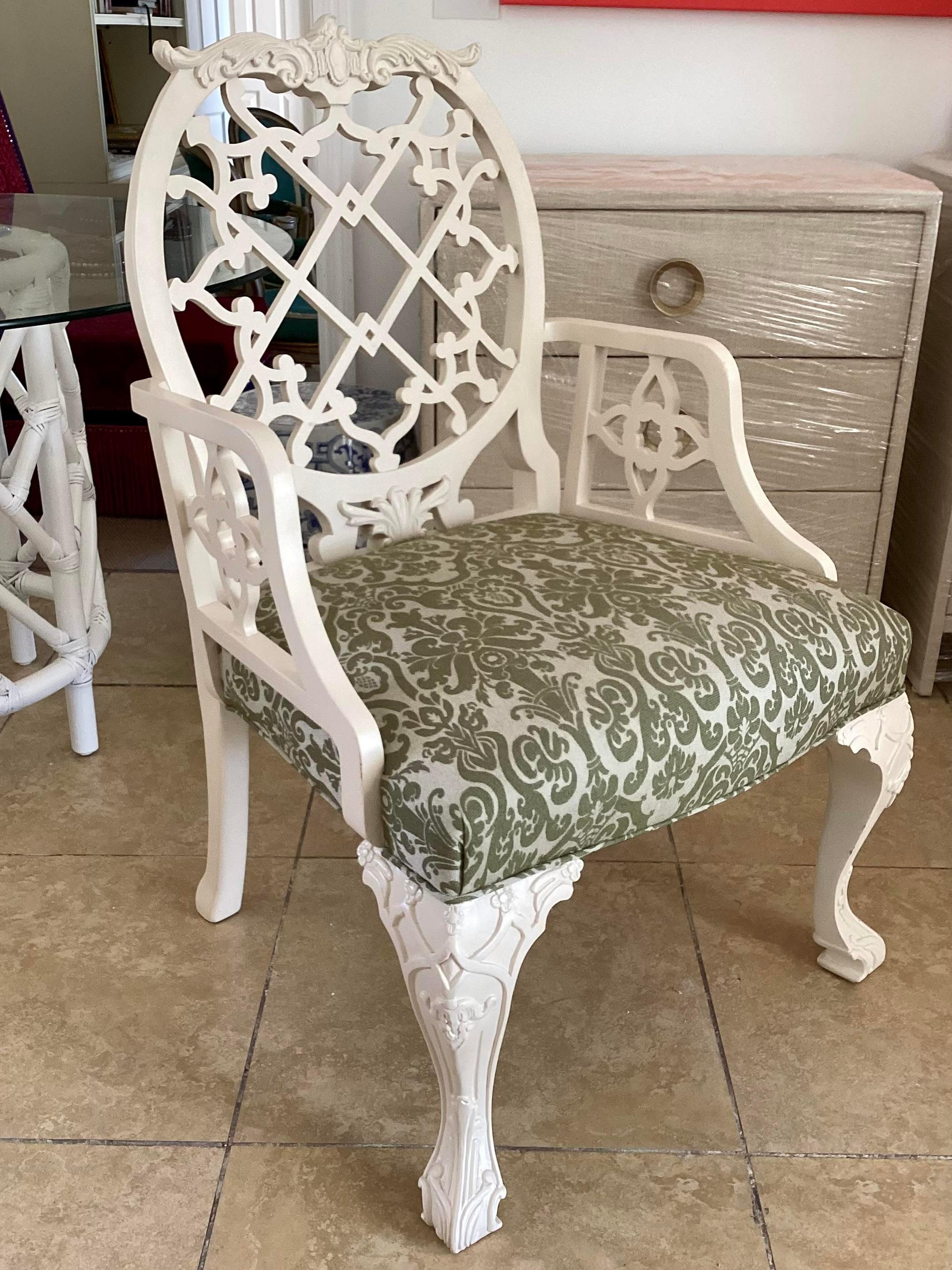 Contemporary Oscar De La Renta Armchair in Ivory Finish and Todd Hase Upholstery In Good Condition For Sale In Los Angeles, CA