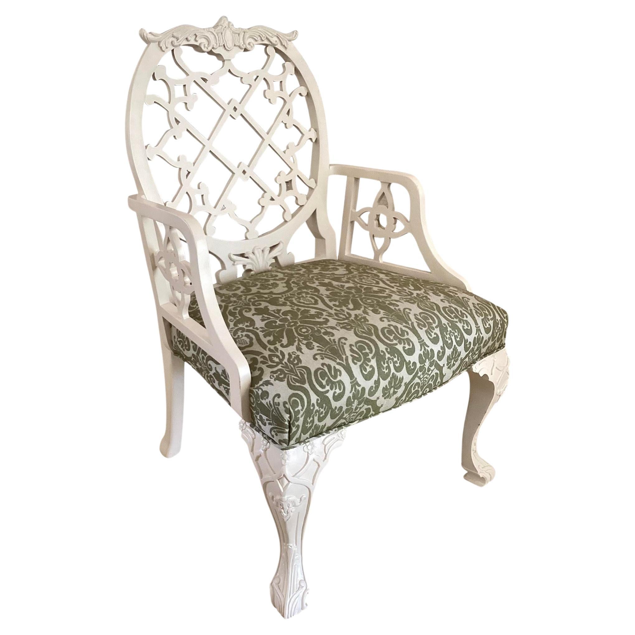 Contemporary Oscar De La Renta Armchair in Ivory Finish and Todd Hase Upholstery For Sale