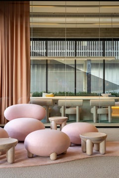 Contemporary Ottoman 'Flock' by NOOM, Wool Pink