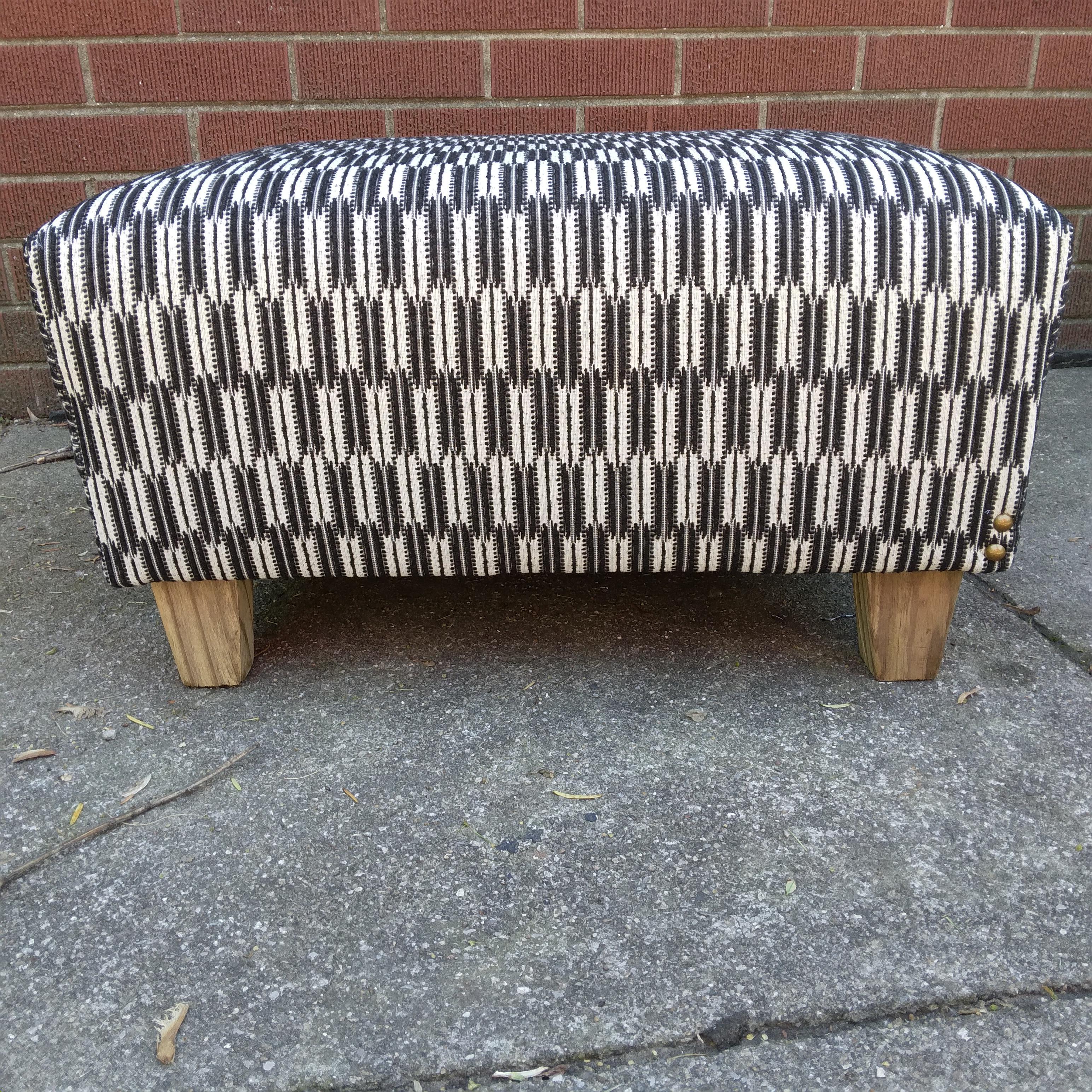 North American Contemporary Ottoman/Footstool in Black & White Woven Jacquard For Sale