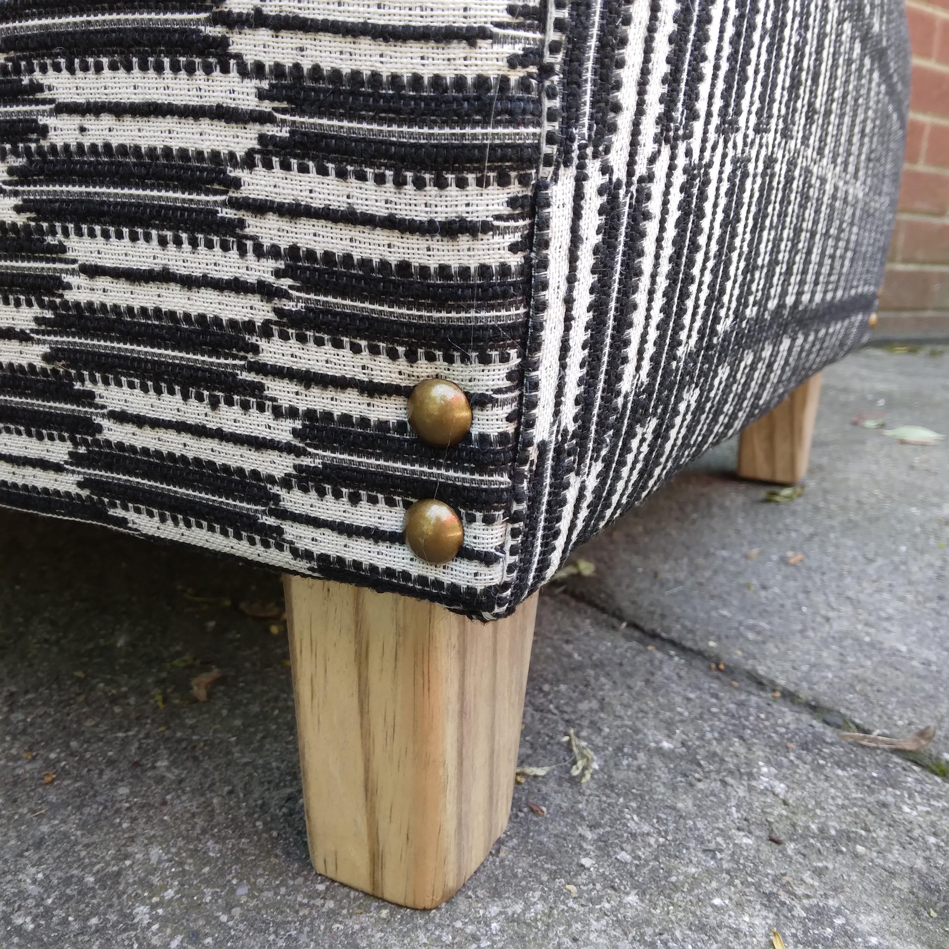 Contemporary Ottoman/Footstool in Black & White Woven Jacquard For Sale 1