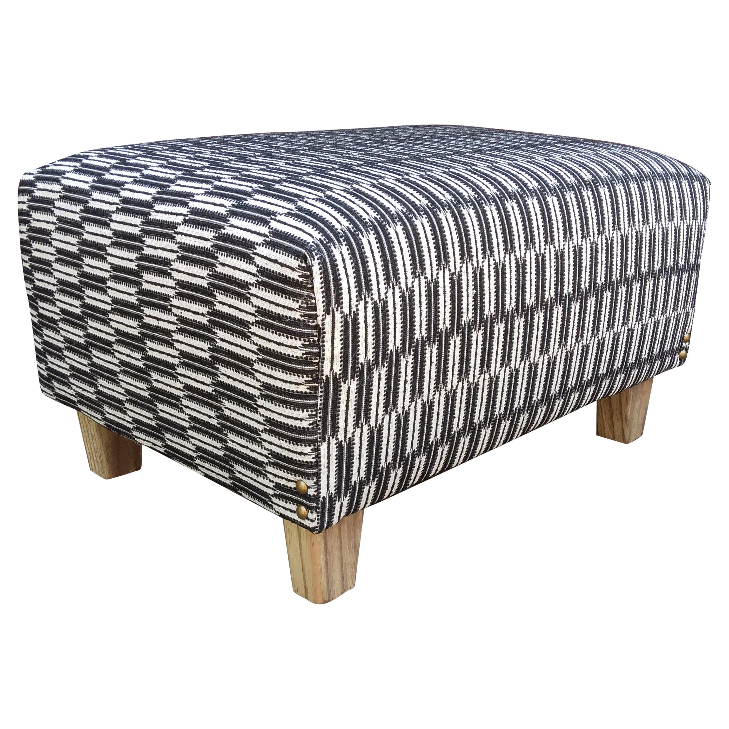 Contemporary Ottoman/Footstool in Black & White Woven Jacquard For Sale
