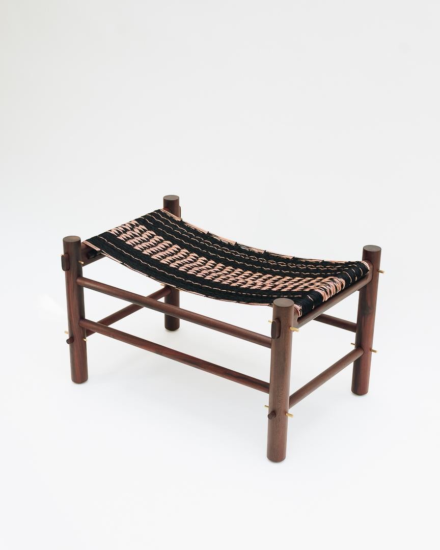 Modern Contemporary Ottoman in Mexican Ebony with Handmade Weaving, 1 in stock For Sale