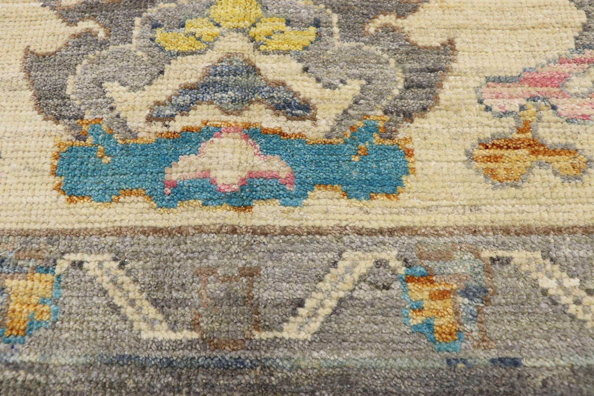 French Provincial New Contemporary Oushak Rug with Pastel Colors and Transitional Style For Sale