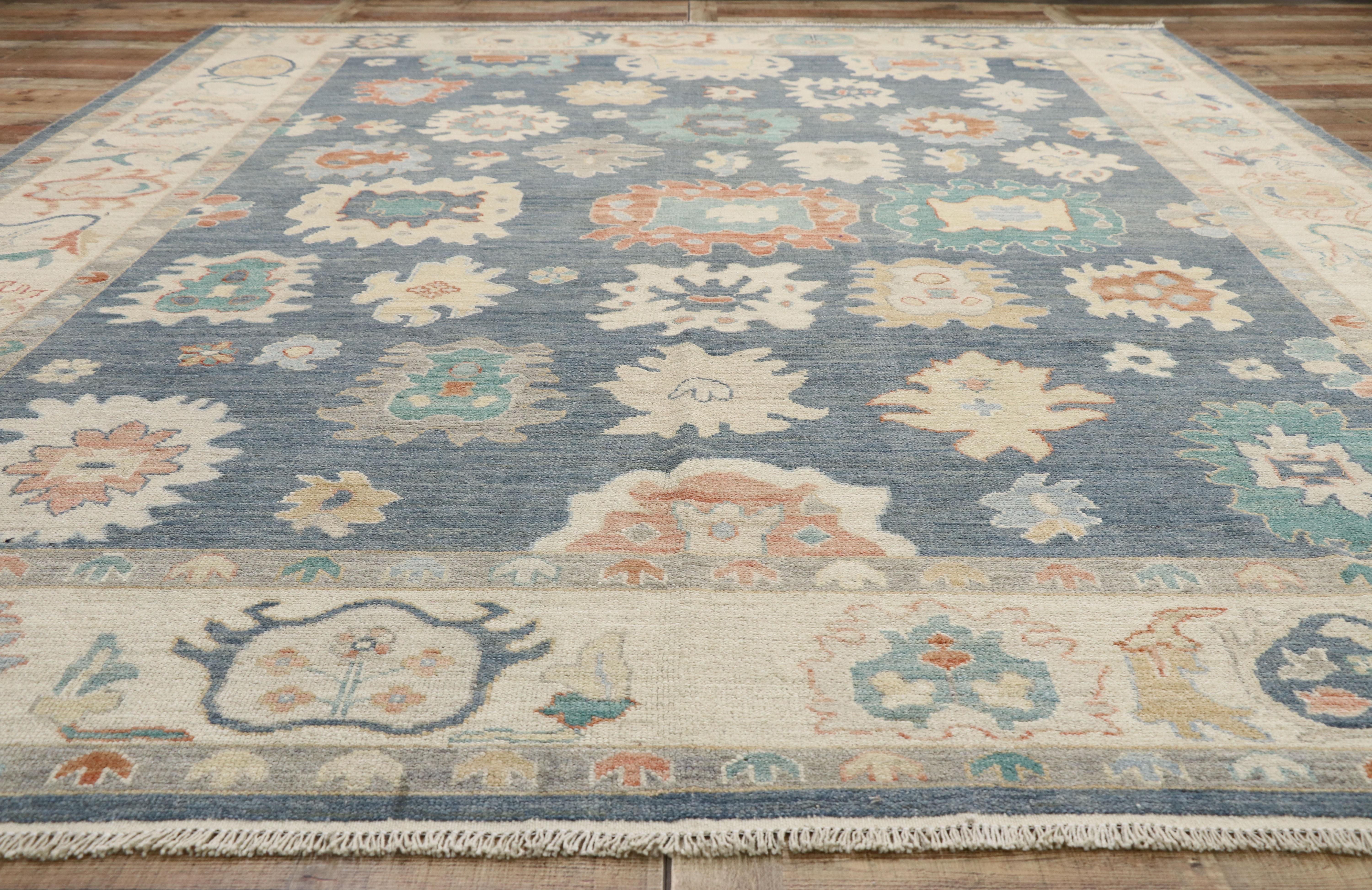 Turkish Contemporary Oushak Area Rug with Pastel Colors and French Transitional Style