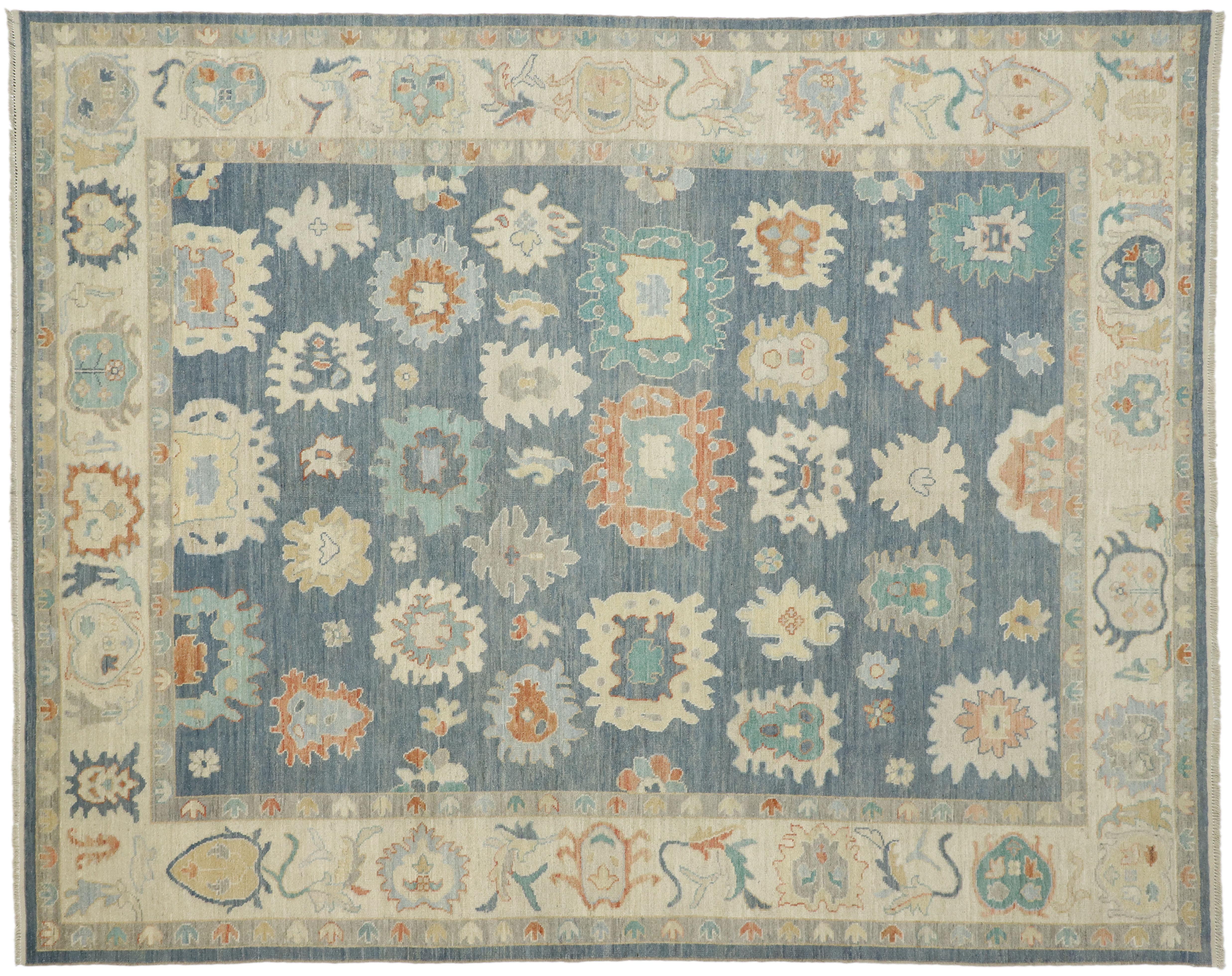 Contemporary Oushak Area Rug with Pastel Colors and French Transitional Style In New Condition In Dallas, TX