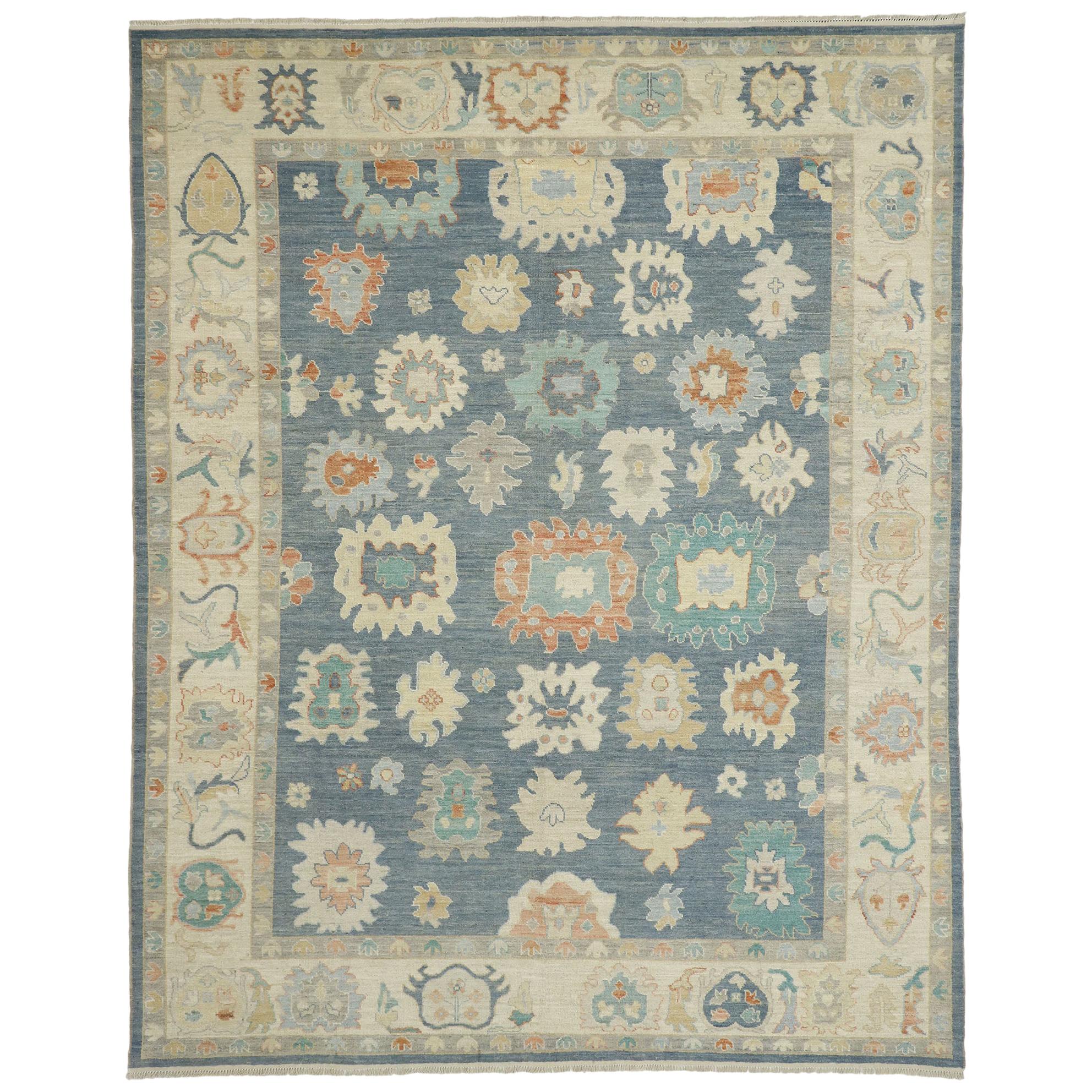Contemporary Oushak Area Rug with Pastel Colors and French Transitional Style