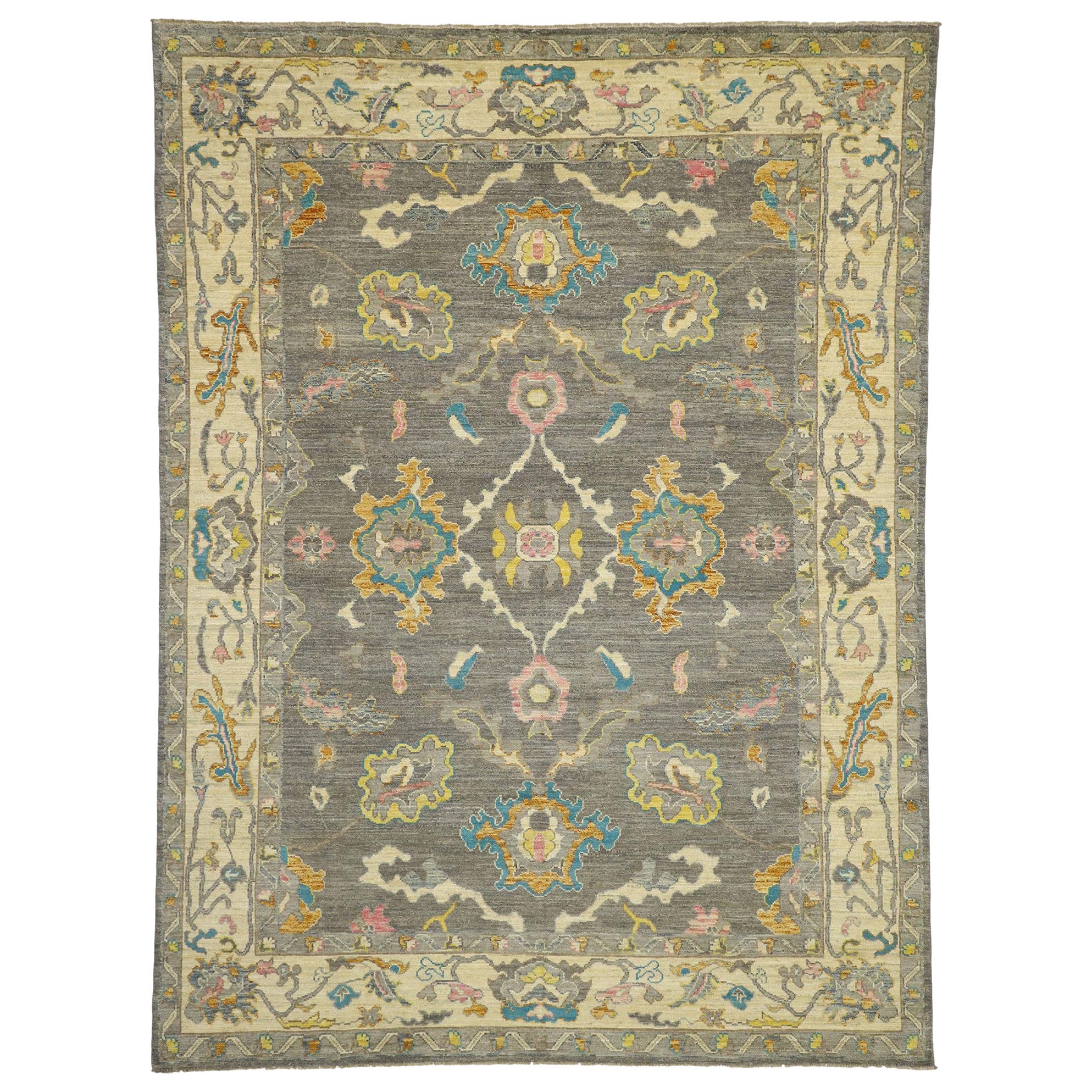 New Contemporary Oushak Rug with Pastel Colors and Transitional Style For Sale