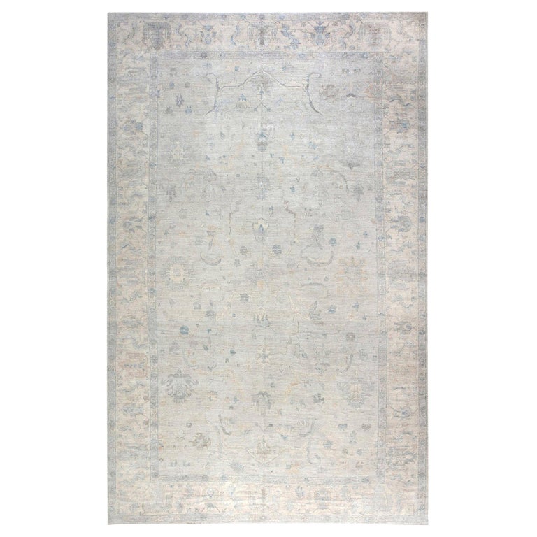 Contemporary Oushak Design Blue, Grey, Green and Purple Rug by Doris