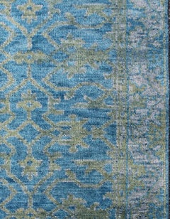 Contemporary Oushak Design Rug in Blue, Gray and Yellow Green