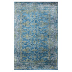 Zeitgenössischer Oushak-Design-Teppich in Blau, Grau und Gelbgrün
