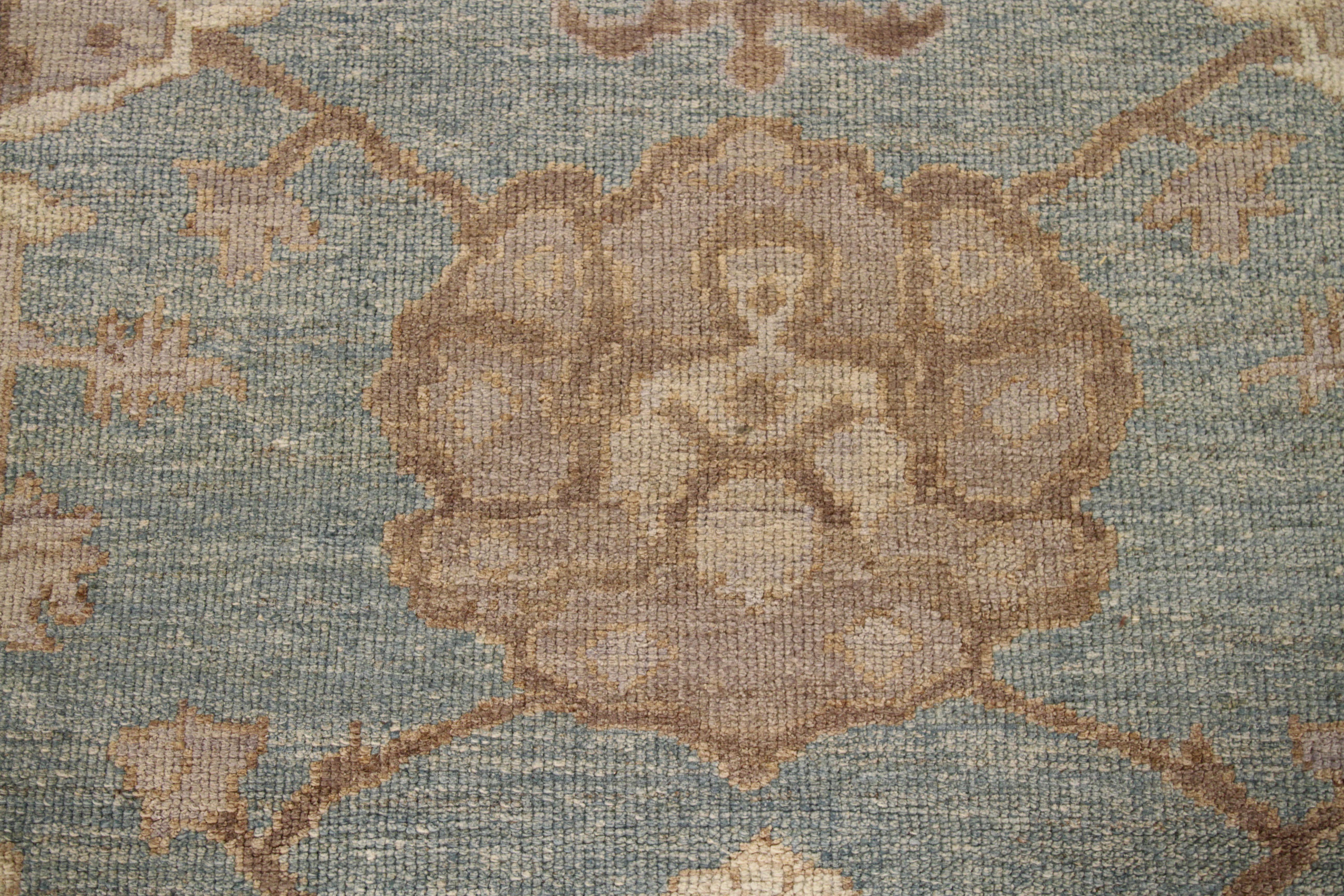 Hand-Knotted Contemporary Oushak Persian Rug in Blue with Brown and Beige Flower Motif