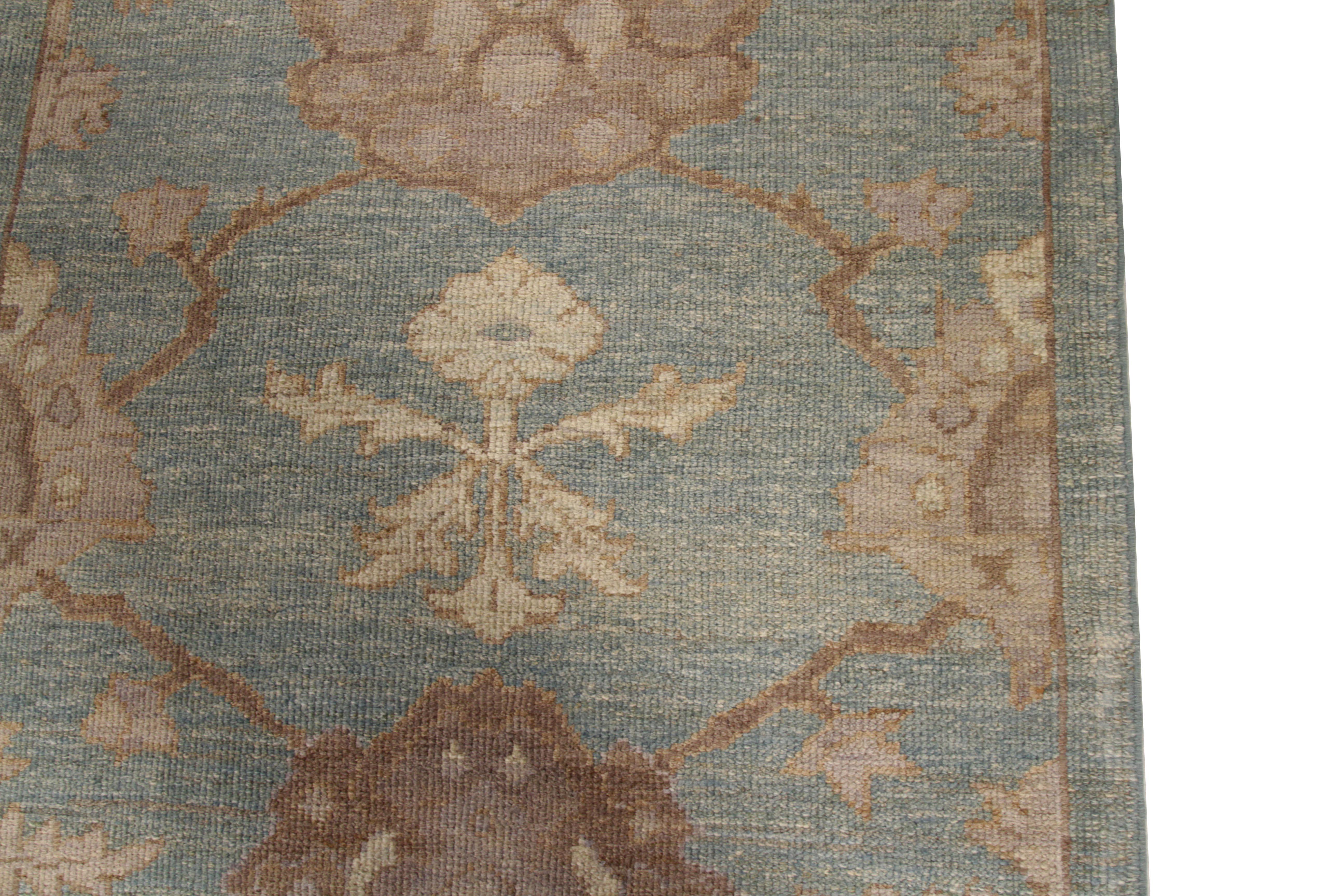 Contemporary Oushak Persian Rug in Blue with Brown and Beige Flower Motif In New Condition In Dallas, TX