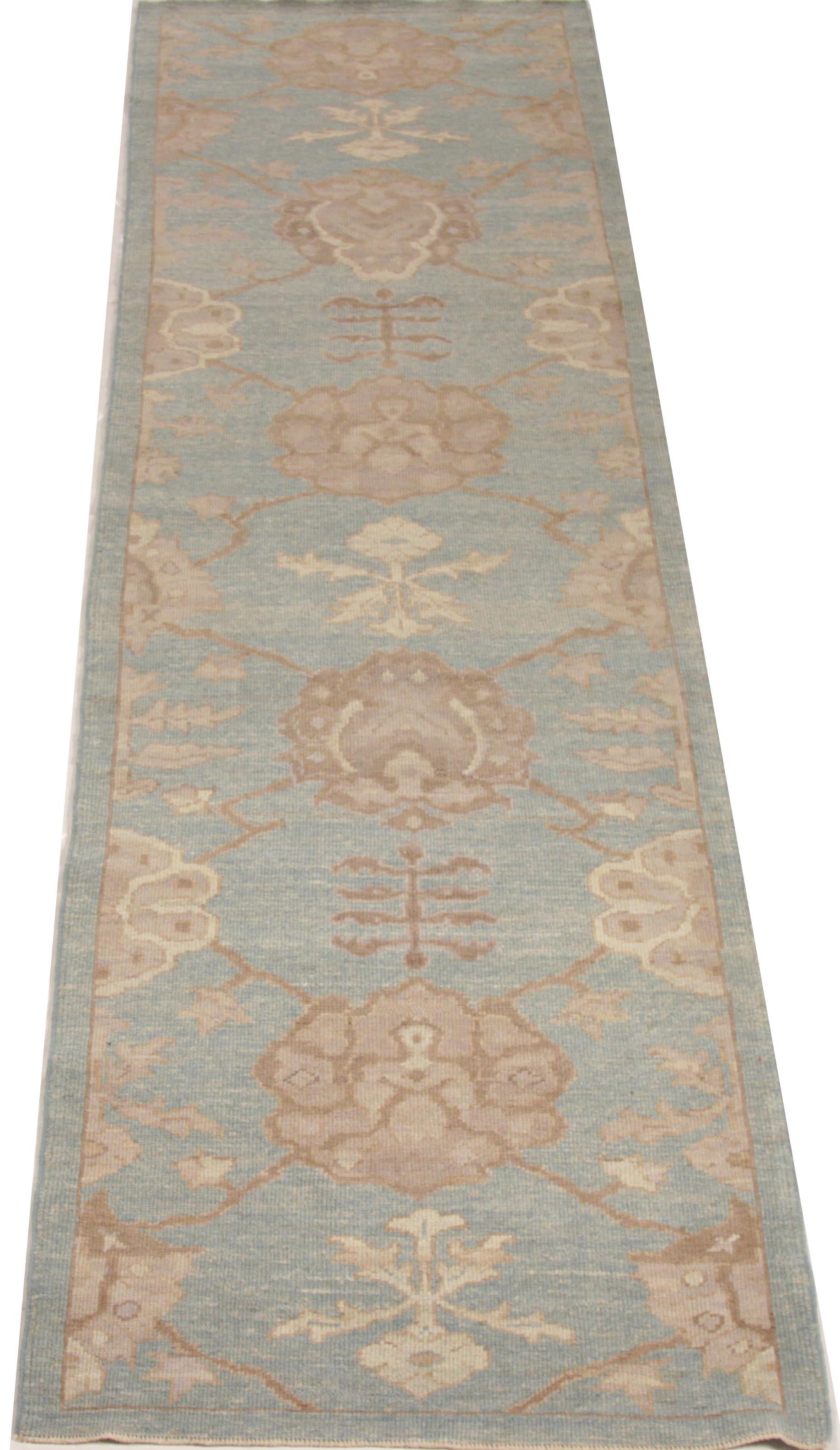 Contemporary Oushak Persian Rug in Blue with Brown and Beige Flower Motif 3