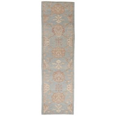 Contemporary Oushak Persian Rug in Blue with Brown and Beige Flower Motif
