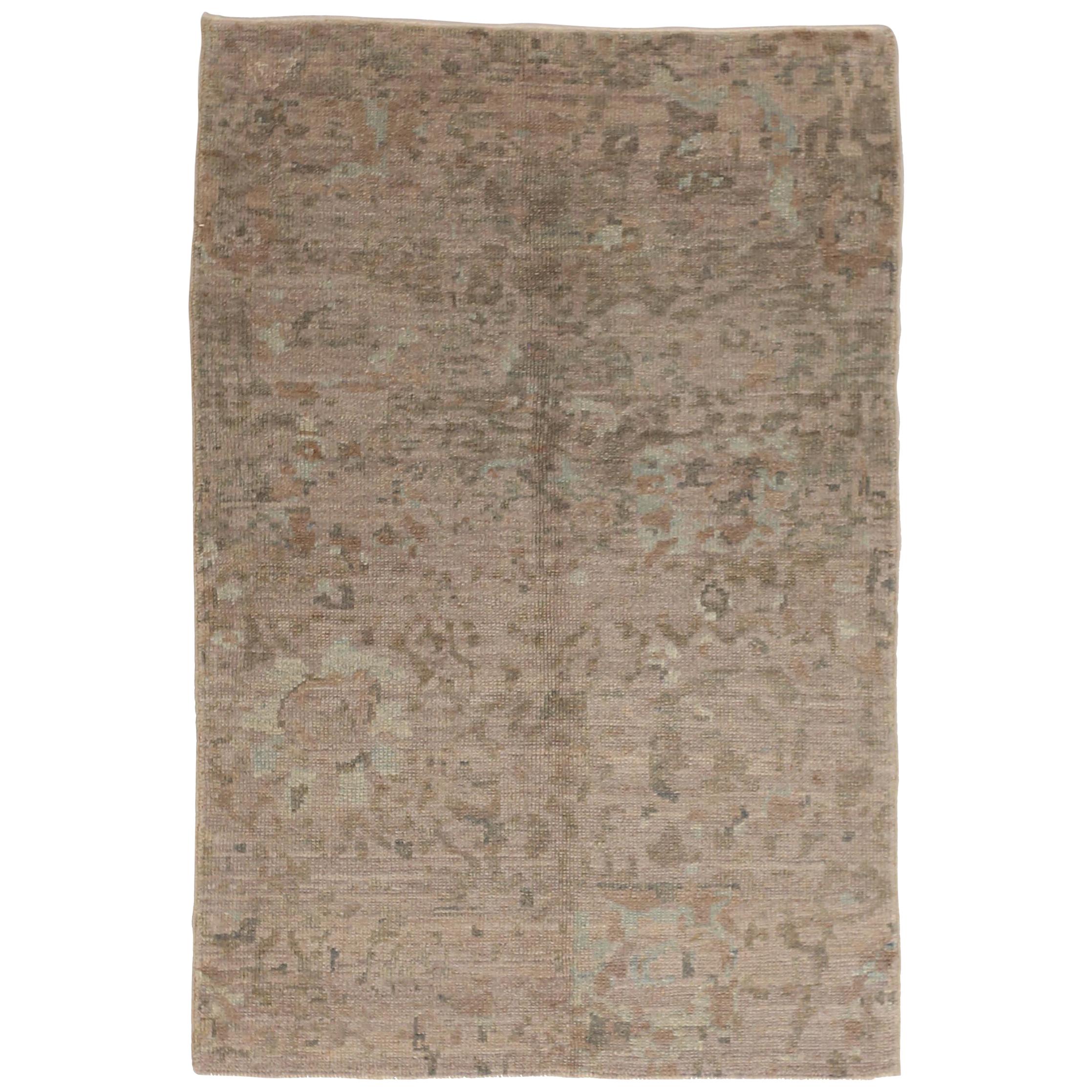 Contemporary Oushak Persian Rug with Allover Floral Motif in Green and Brown For Sale