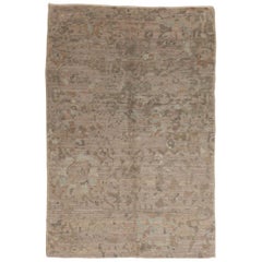 Contemporary Oushak Persian Rug with Allover Floral Motif in Green and Brown
