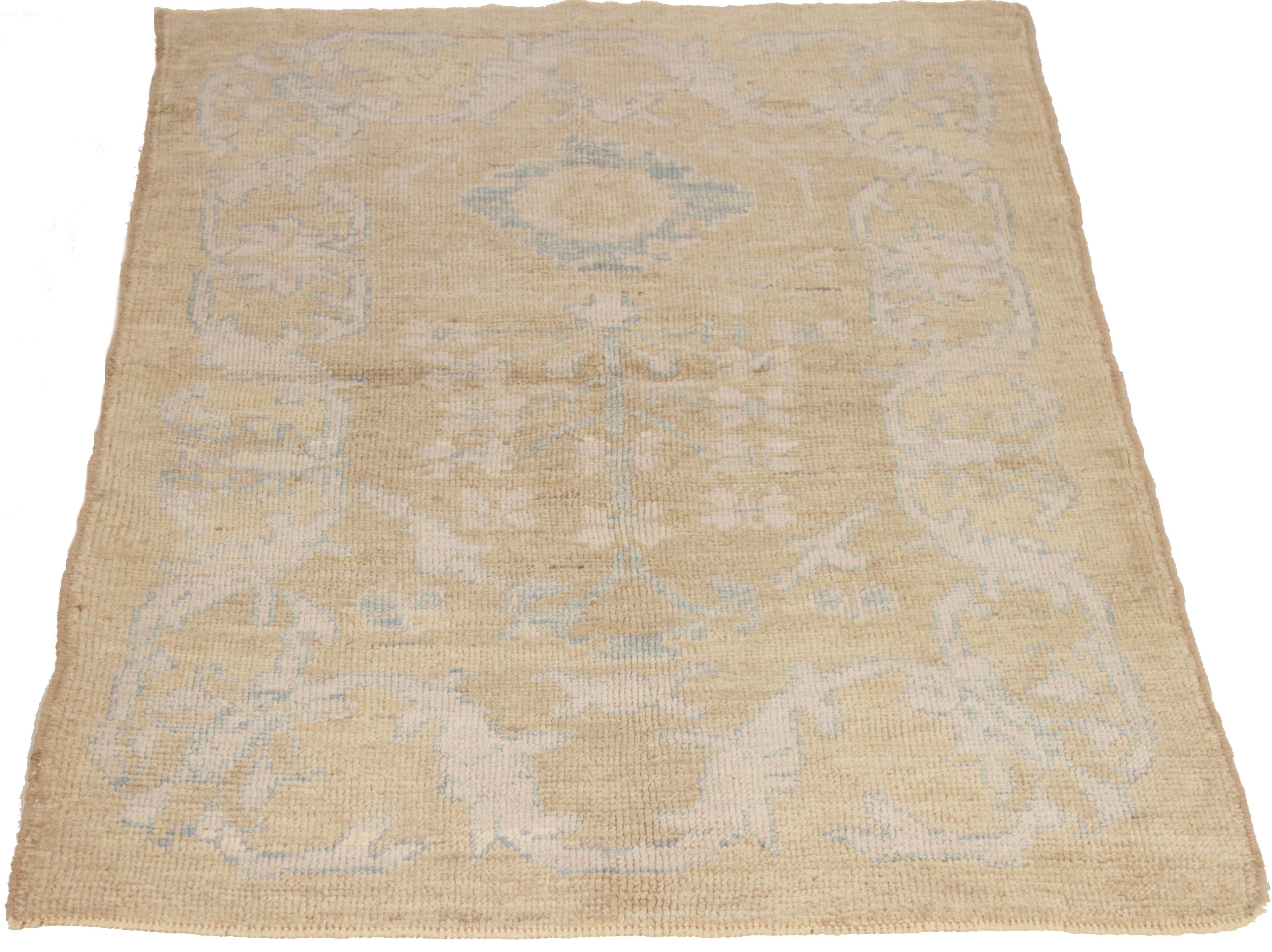 Contemporary Oushak Persian Rug with Ivory Floral Patterns  For Sale 3