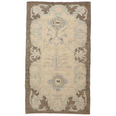 Contemporary Oushak Persian Rug with One-Piece Floral Field in Ivory and Blue