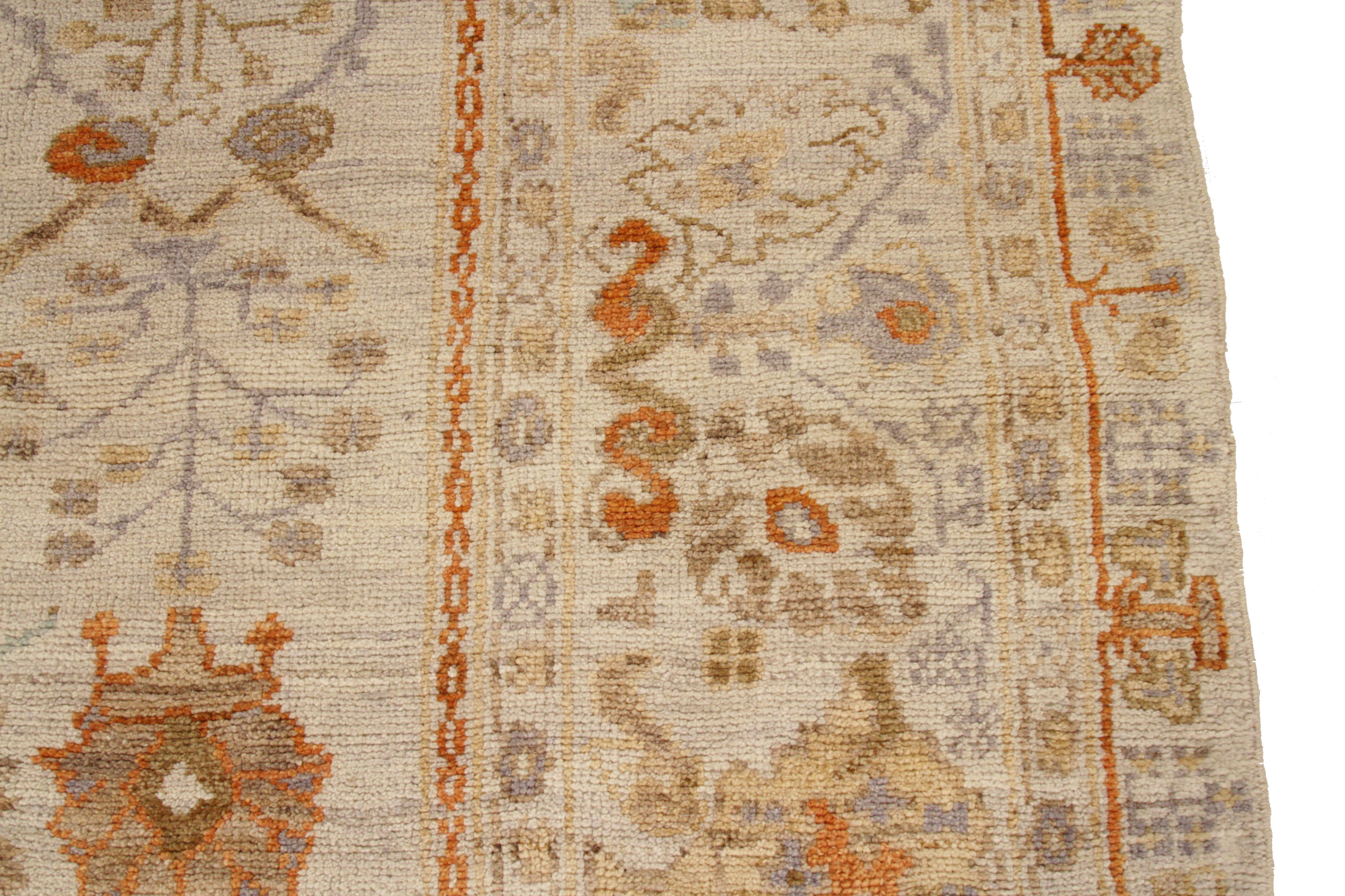 Contemporary Oushak Persian Rug with Orange and Blue Floral Details In Excellent Condition For Sale In Dallas, TX