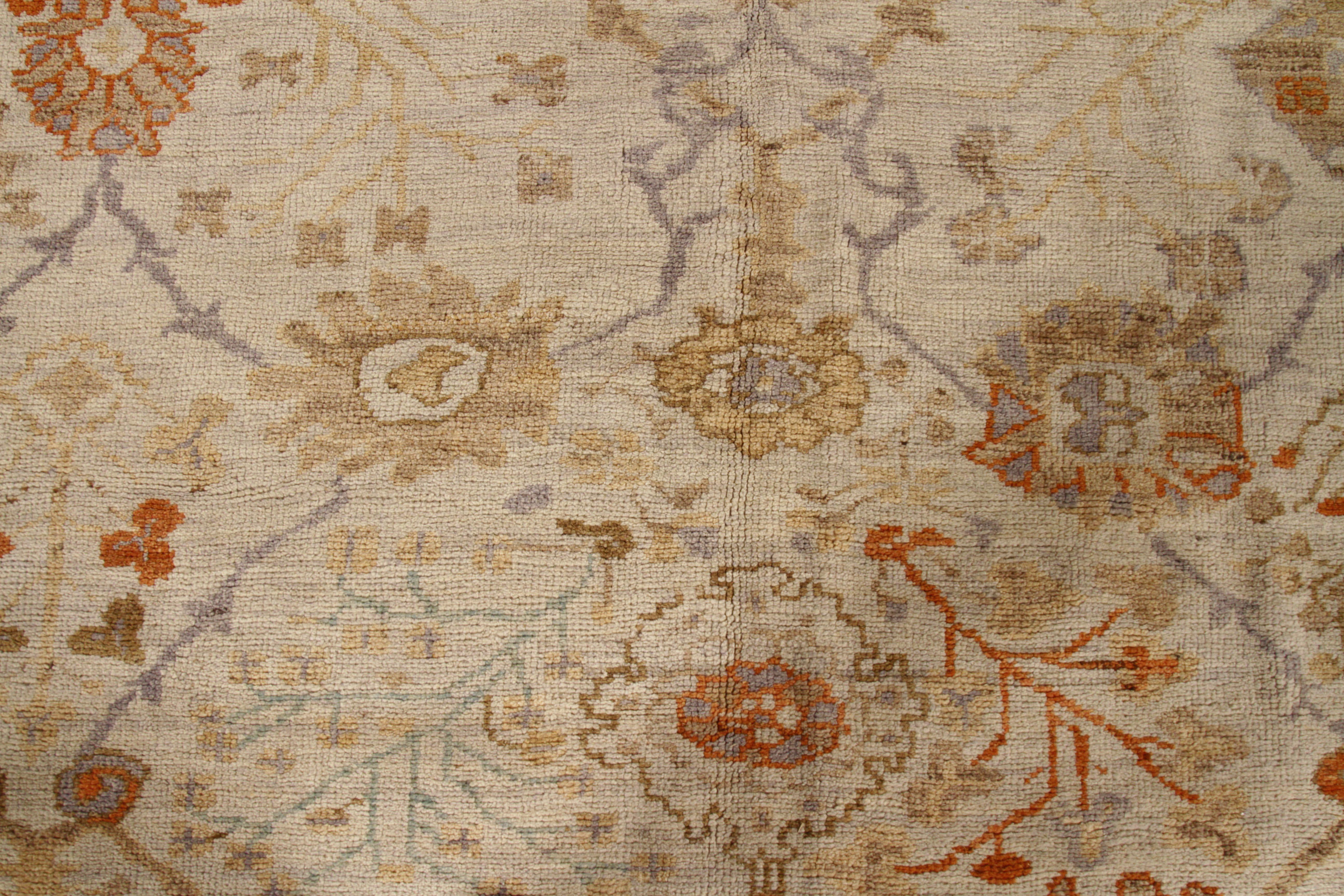 Wool Contemporary Oushak Persian Rug with Orange and Blue Floral Details For Sale