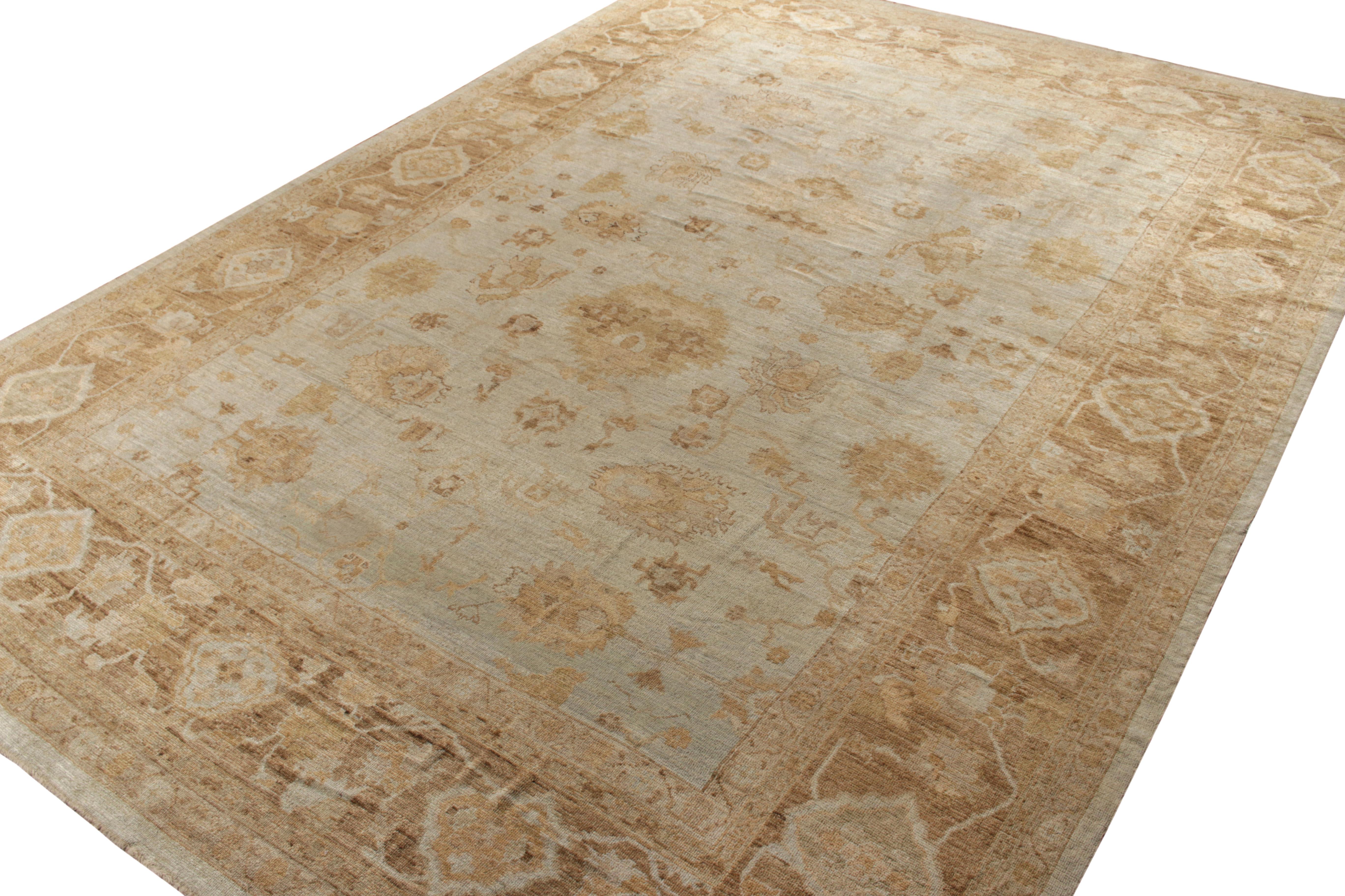 Turkish Rug & Kilim's Contemporary Oushak Rug in All over Blue, Beige Floral Pattern For Sale