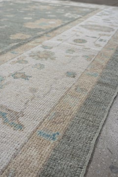 Contemporary Oushak Rug in Grey, Ivory and Muted Pastels